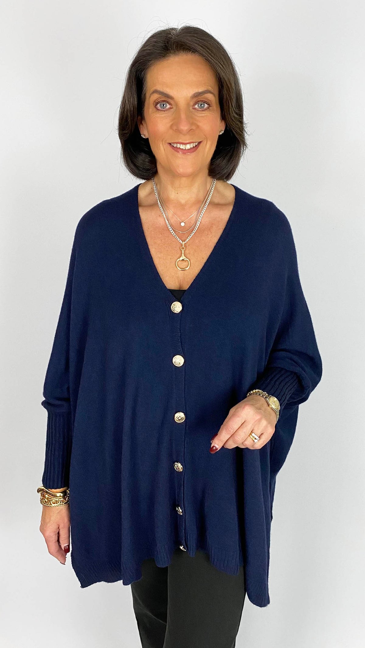 Gold button-through v-neck jumper | 6 Colours