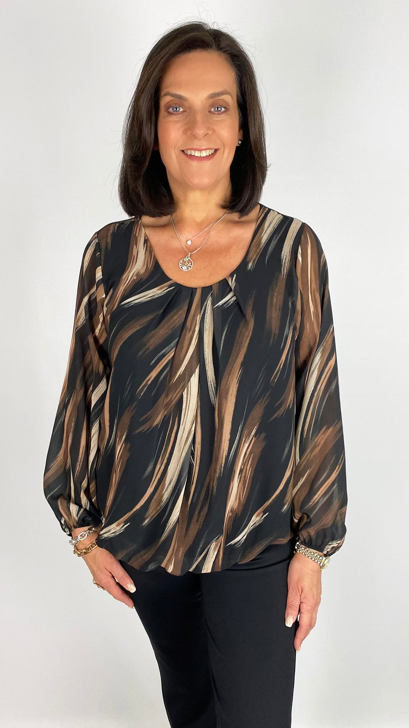 Gathered hem printed chiffon top | 3 Colours