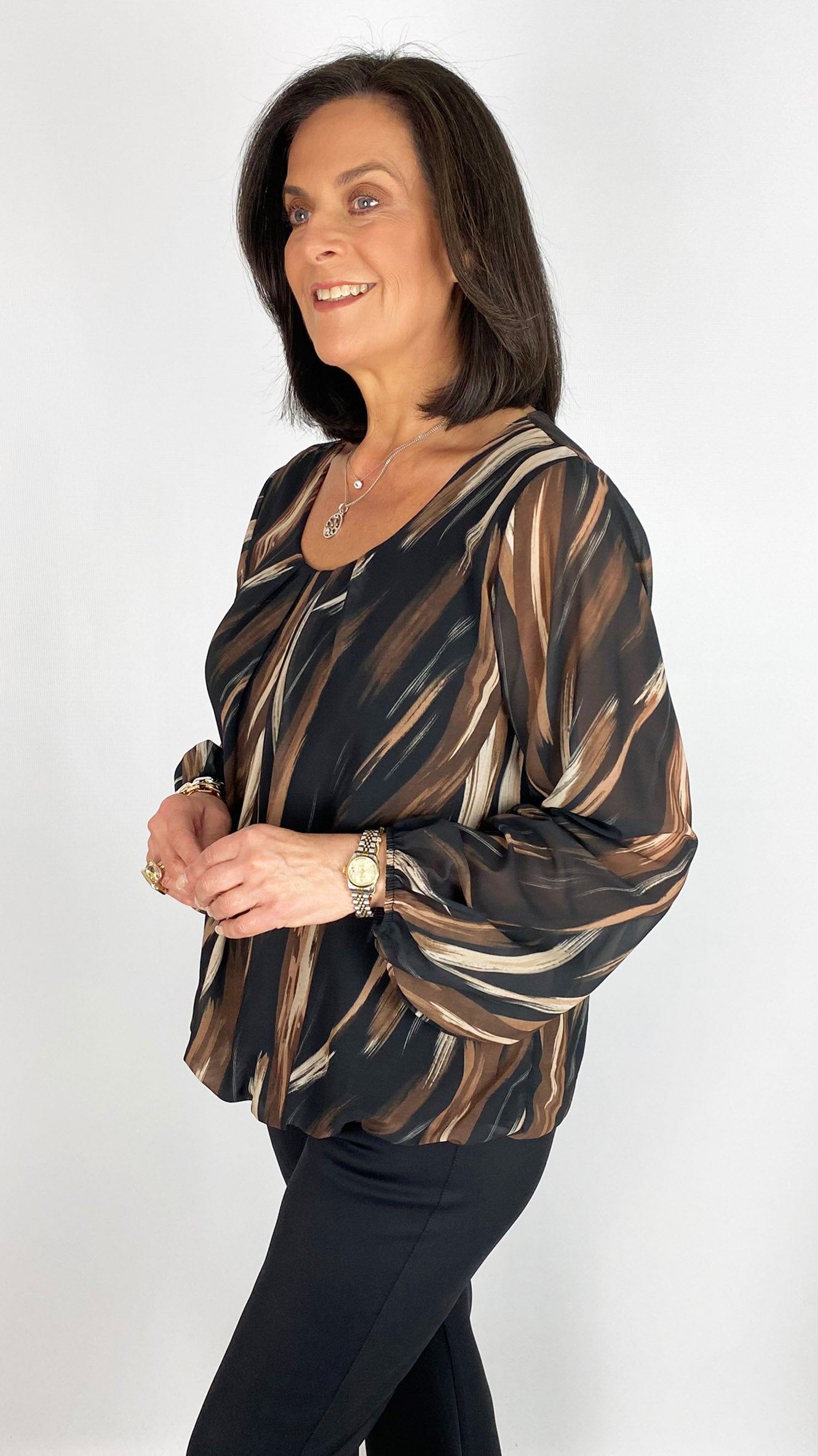 Gathered hem printed chiffon top | 3 Colours