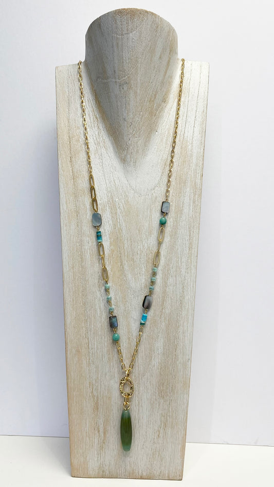 Jade drop pendant necklace (Gold)