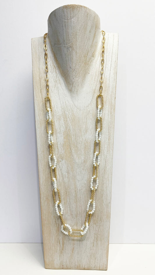 Beaded multi link necklace (White/Gold)