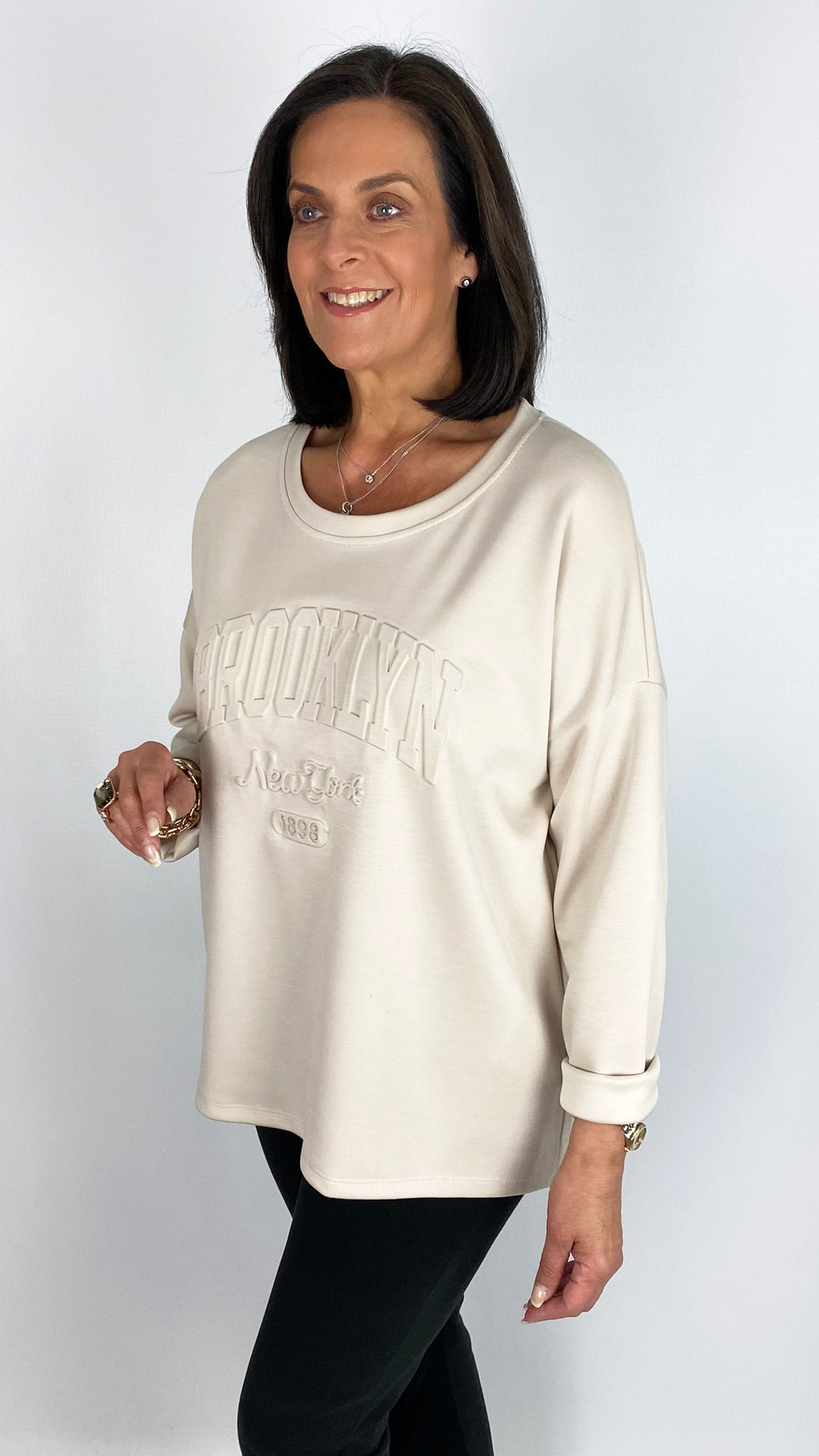 Silky soft lightweight embossed 'BROOKLYN' sweatshirt | 4 Colours | last 1s