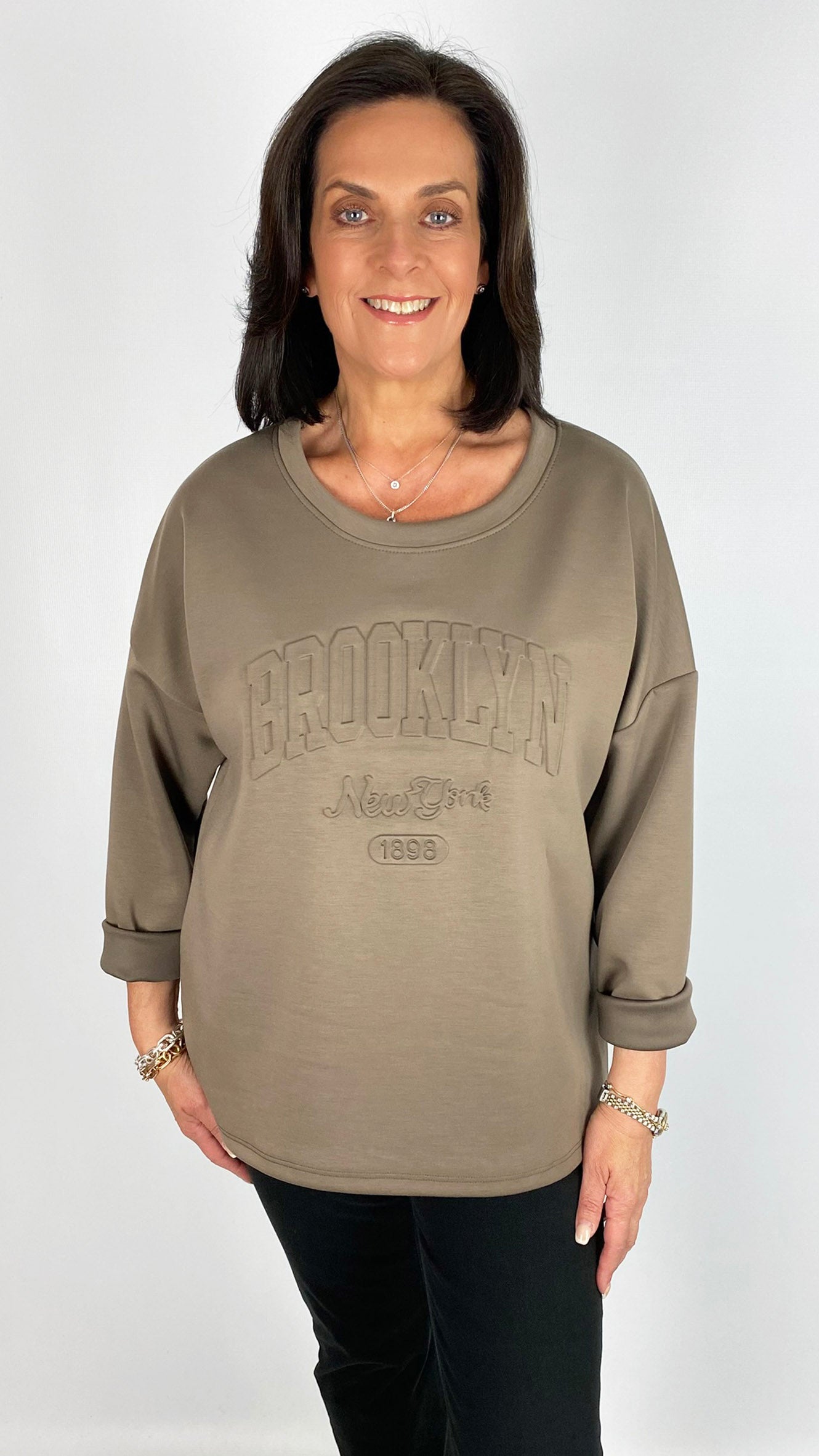 Silky soft lightweight embossed 'BROOKLYN' sweatshirt | 4 Colours | last 1s