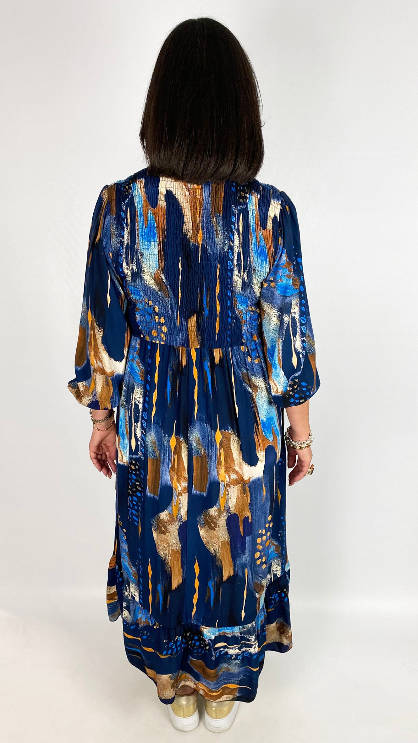 Shirred bust v-neck print dress | 4 Colours | last 1
