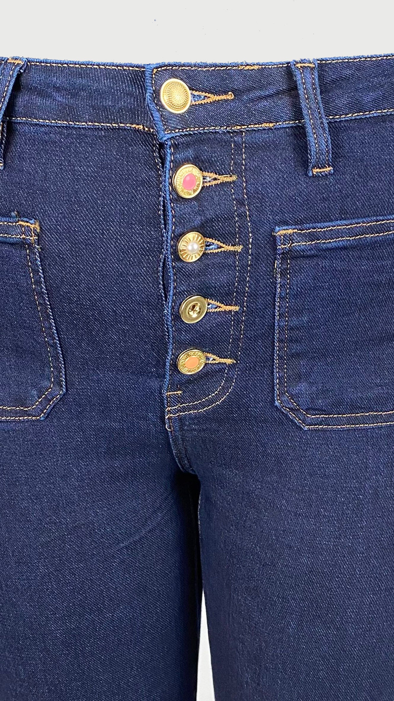Fancy button wide-leg stretch jeans | Dark denim