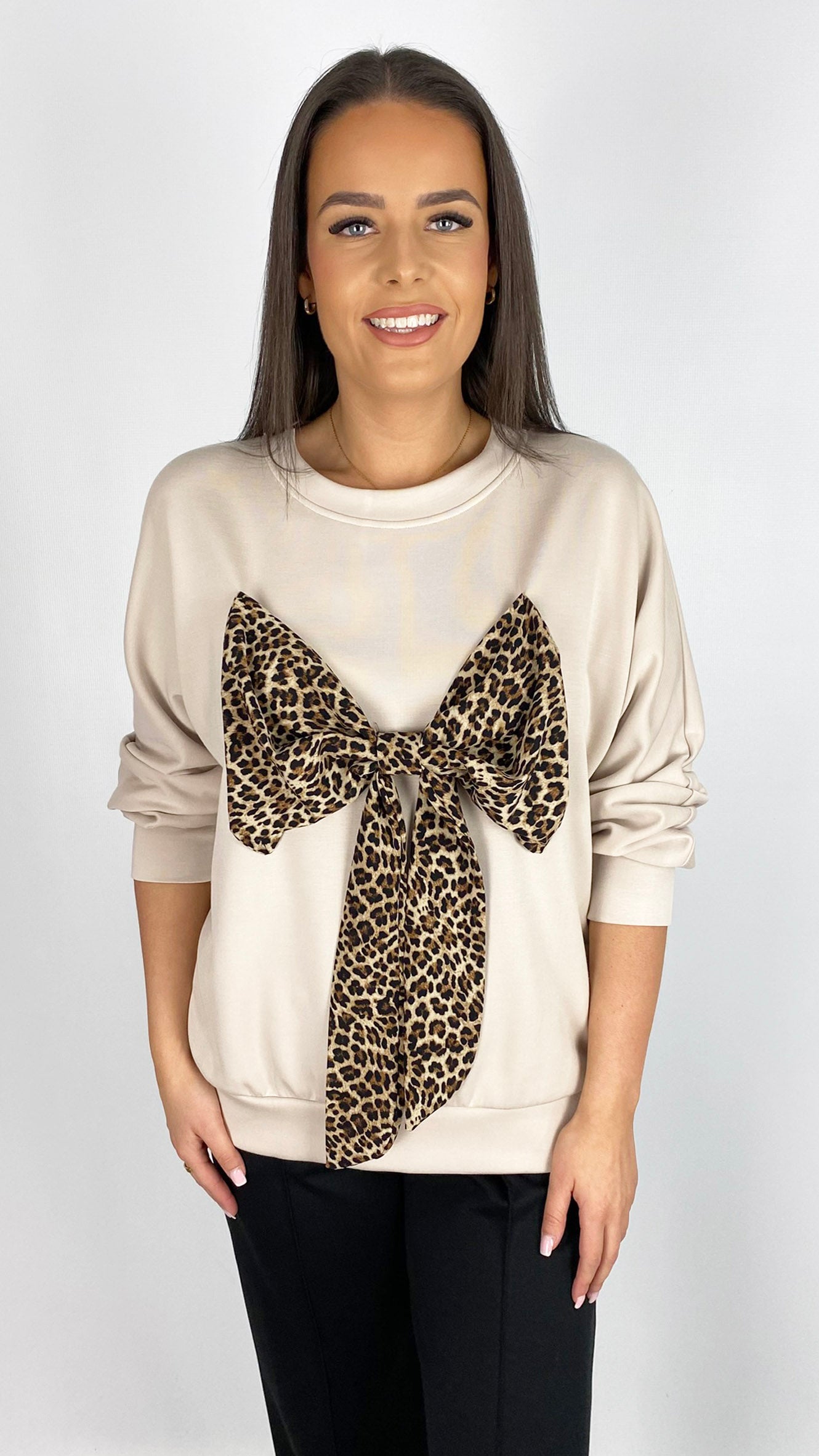Silky soft animal print bow sweatshirt | 2 Colours | last 1