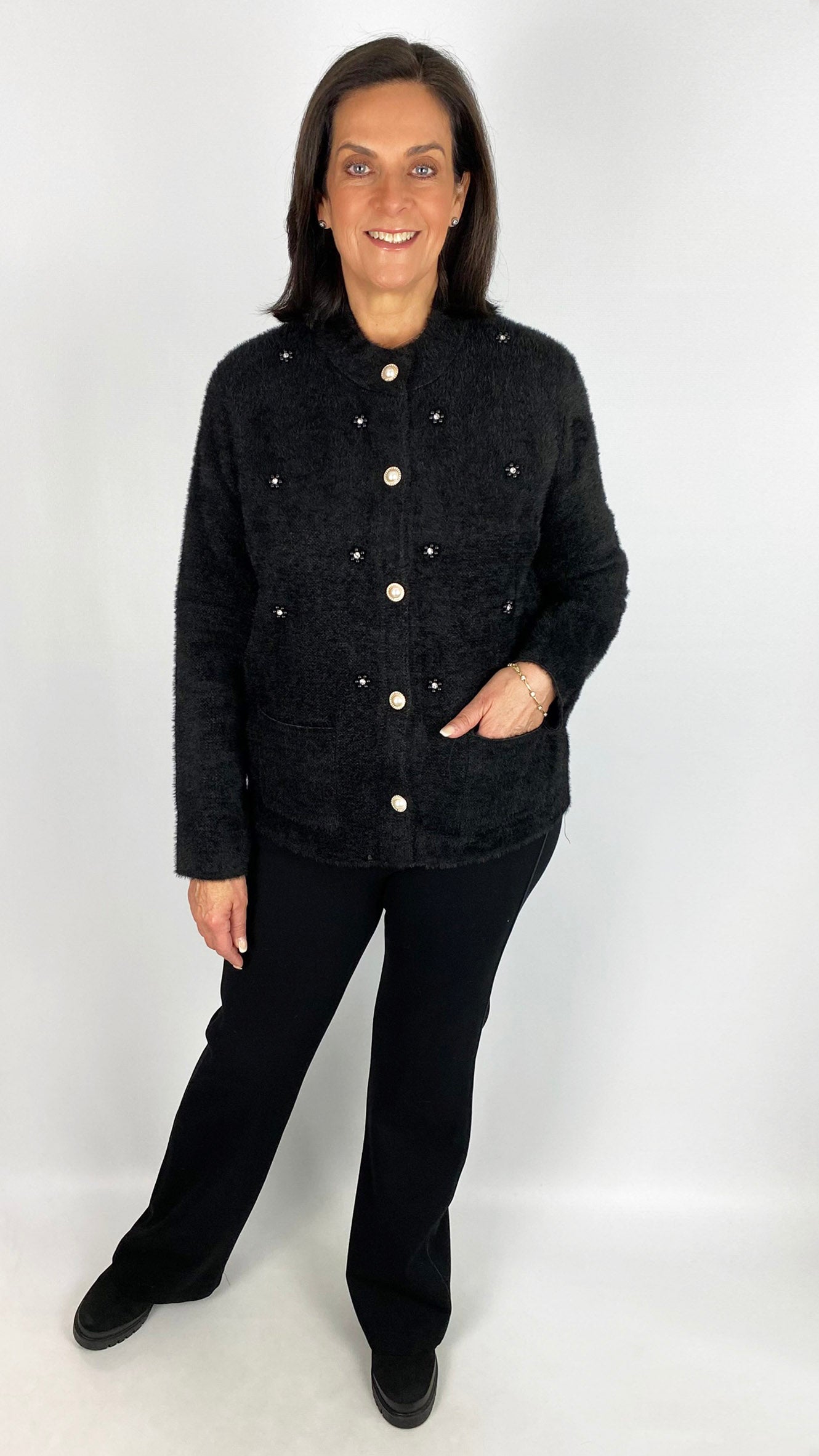 Embellished brushed knit jacket | 2 colours