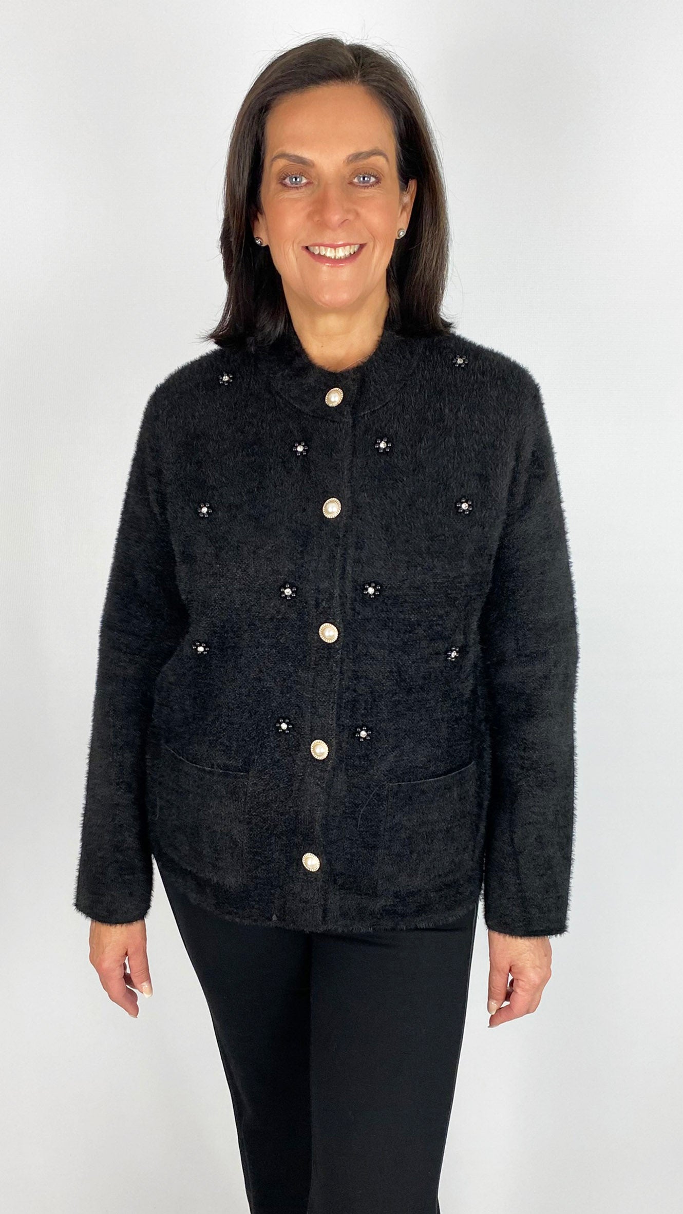 Embellished brushed knit jacket | 2 colours