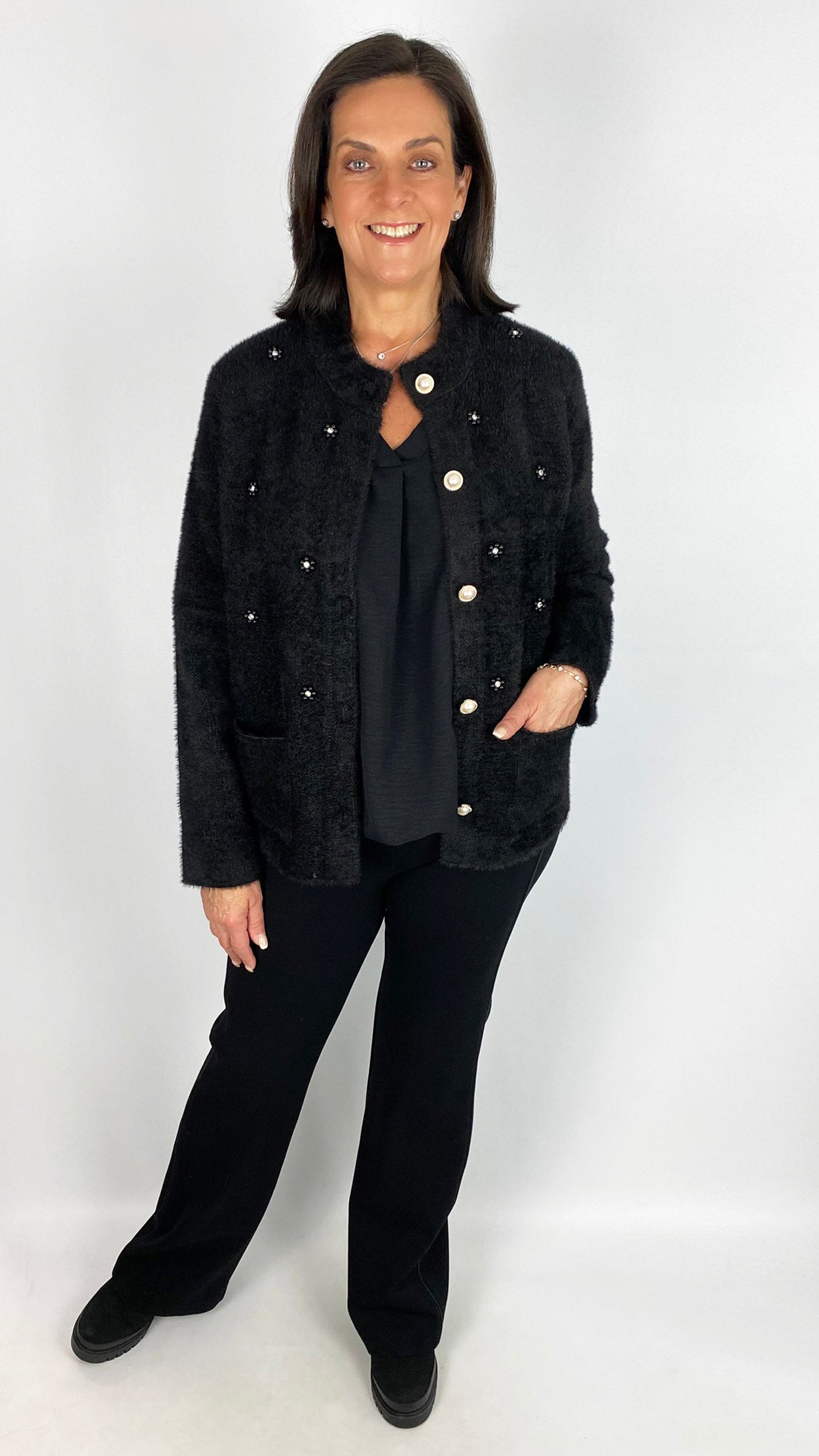 Embellished brushed knit jacket | 2 colours
