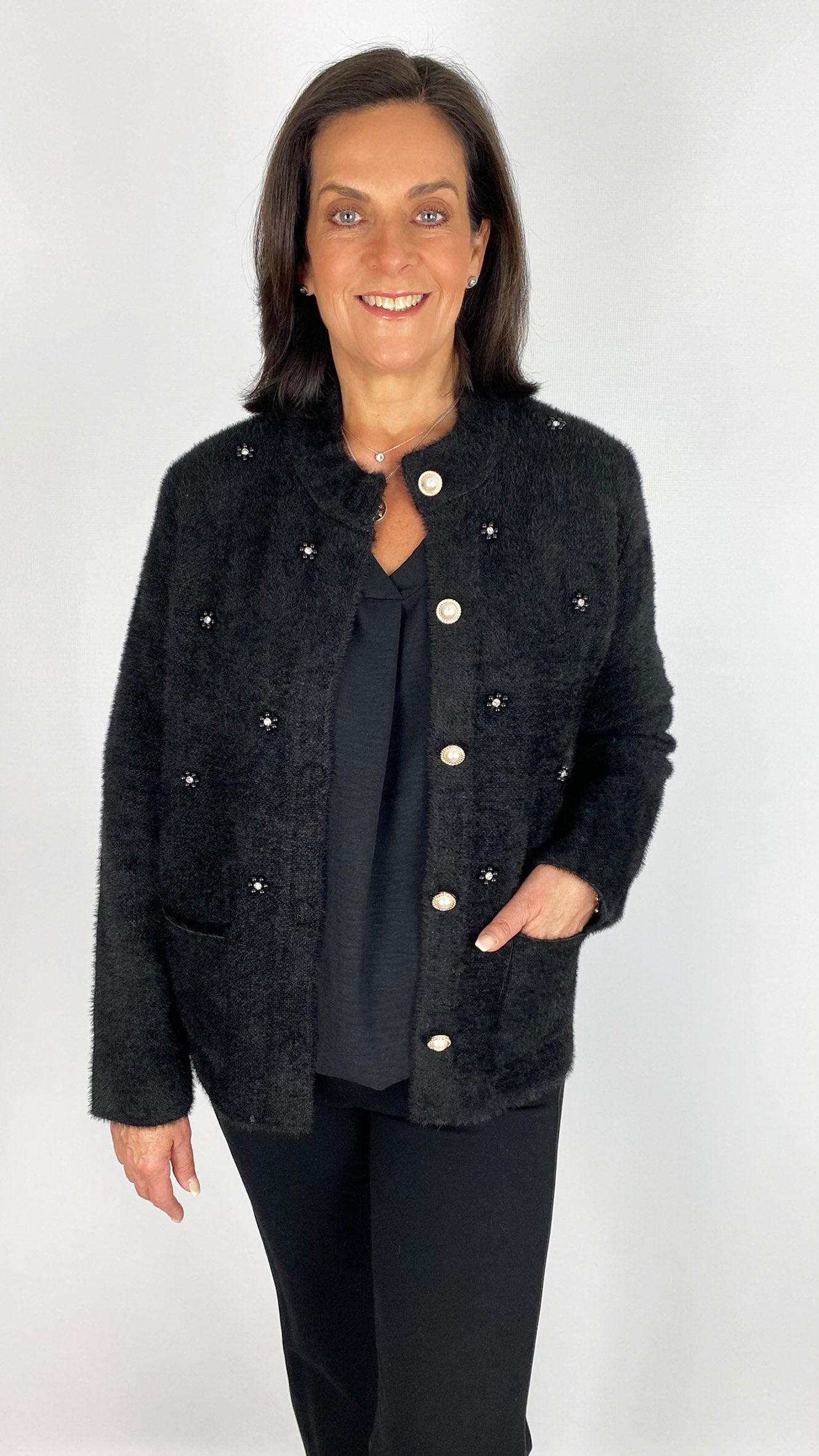 Embellished brushed knit jacket | 2 colours