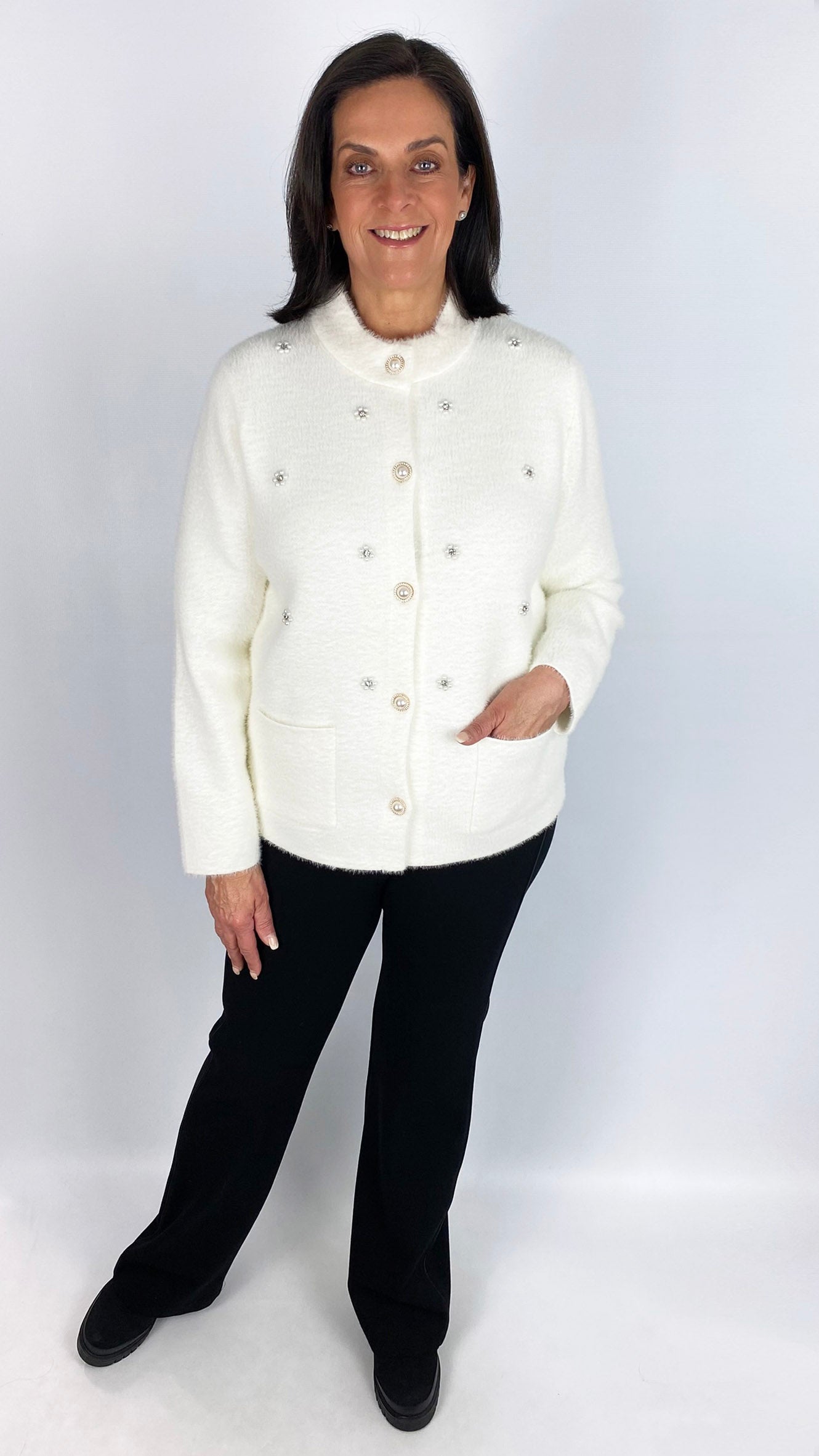 Embellished brushed knit jacket | 2 colours