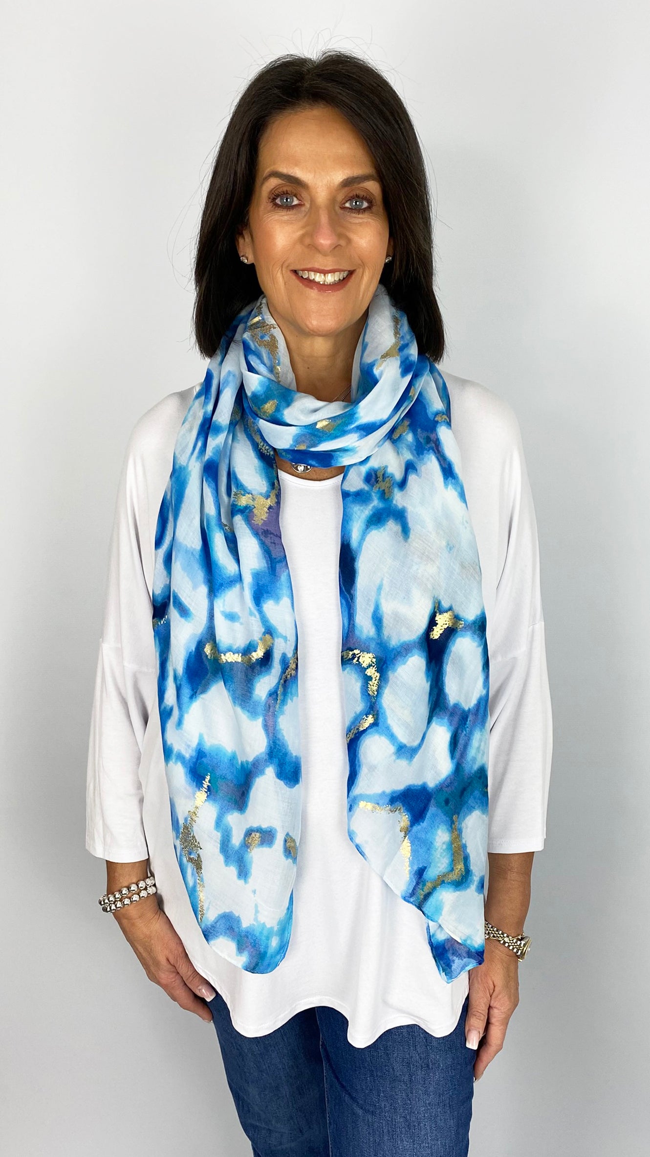 Marble print gold foil detail scarf | 3 Colours