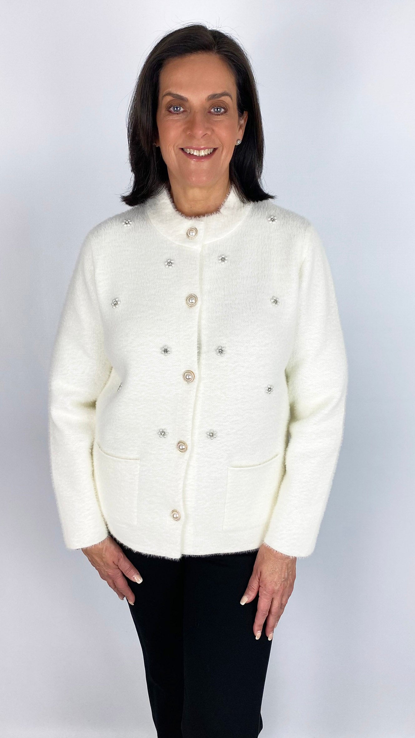 Embellished brushed knit jacket | 2 colours