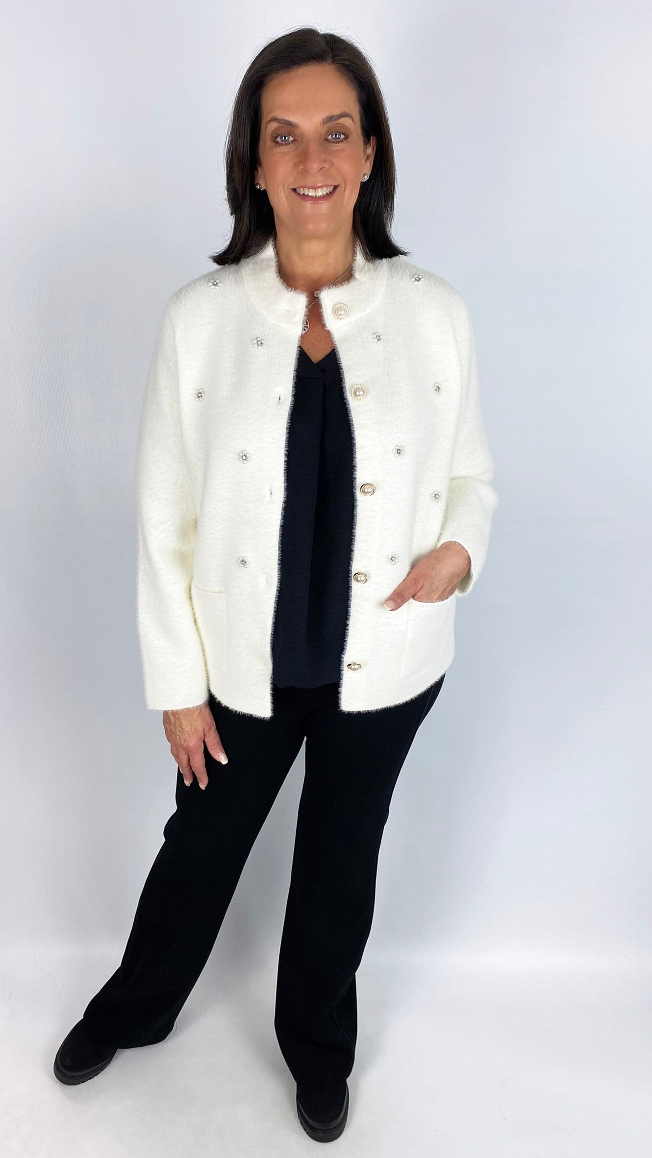 Embellished brushed knit jacket | 2 colours