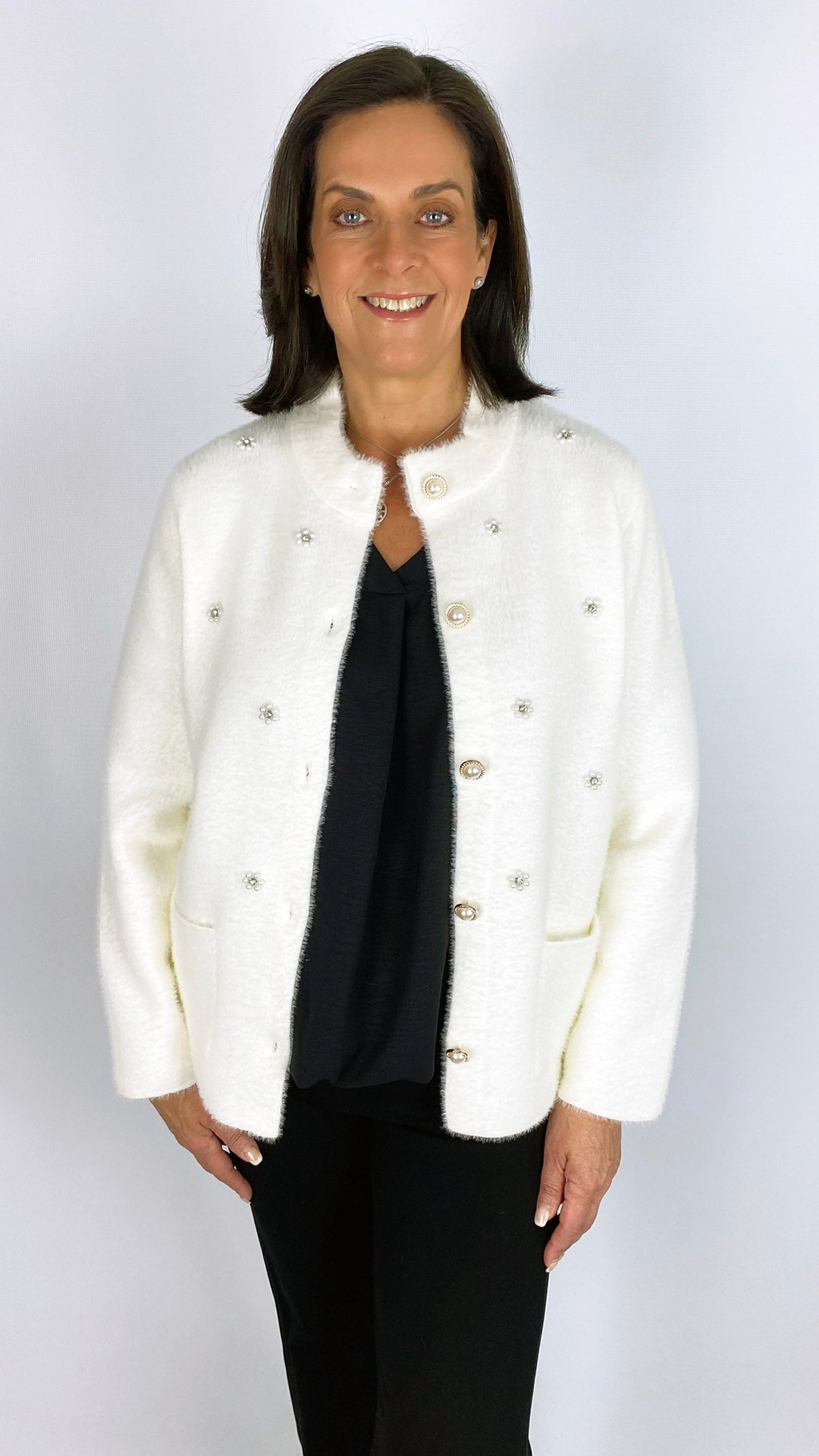 Embellished brushed knit jacket | 2 colours