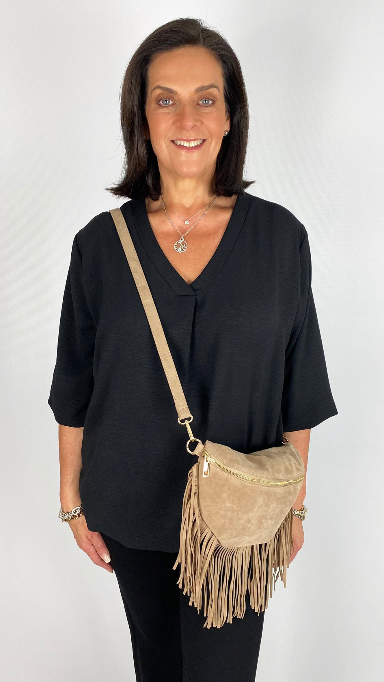Faux suede fringe trimmed crossbody bag | 3 colours