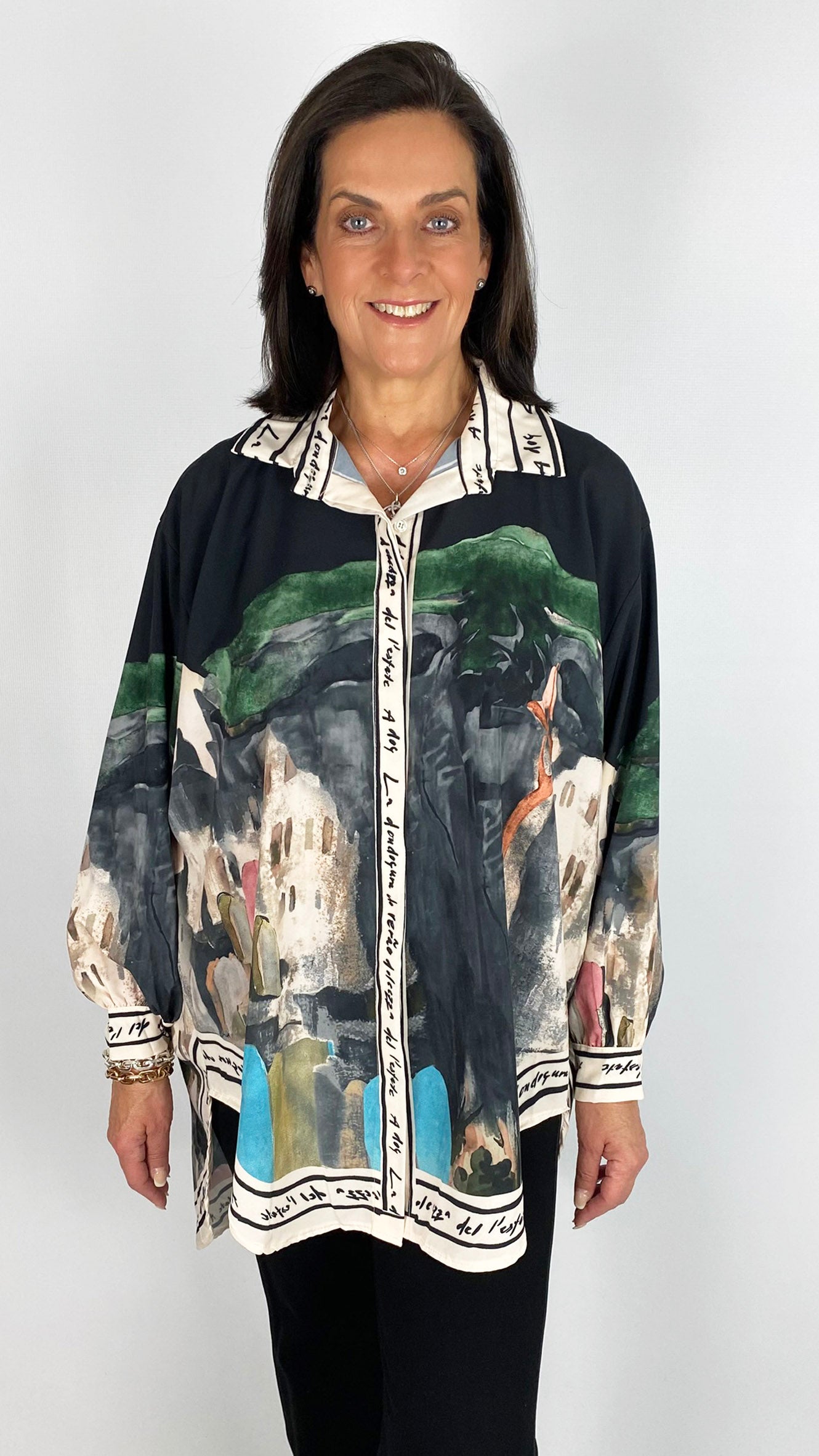Landscape print hi-low shirt | Black | last 1