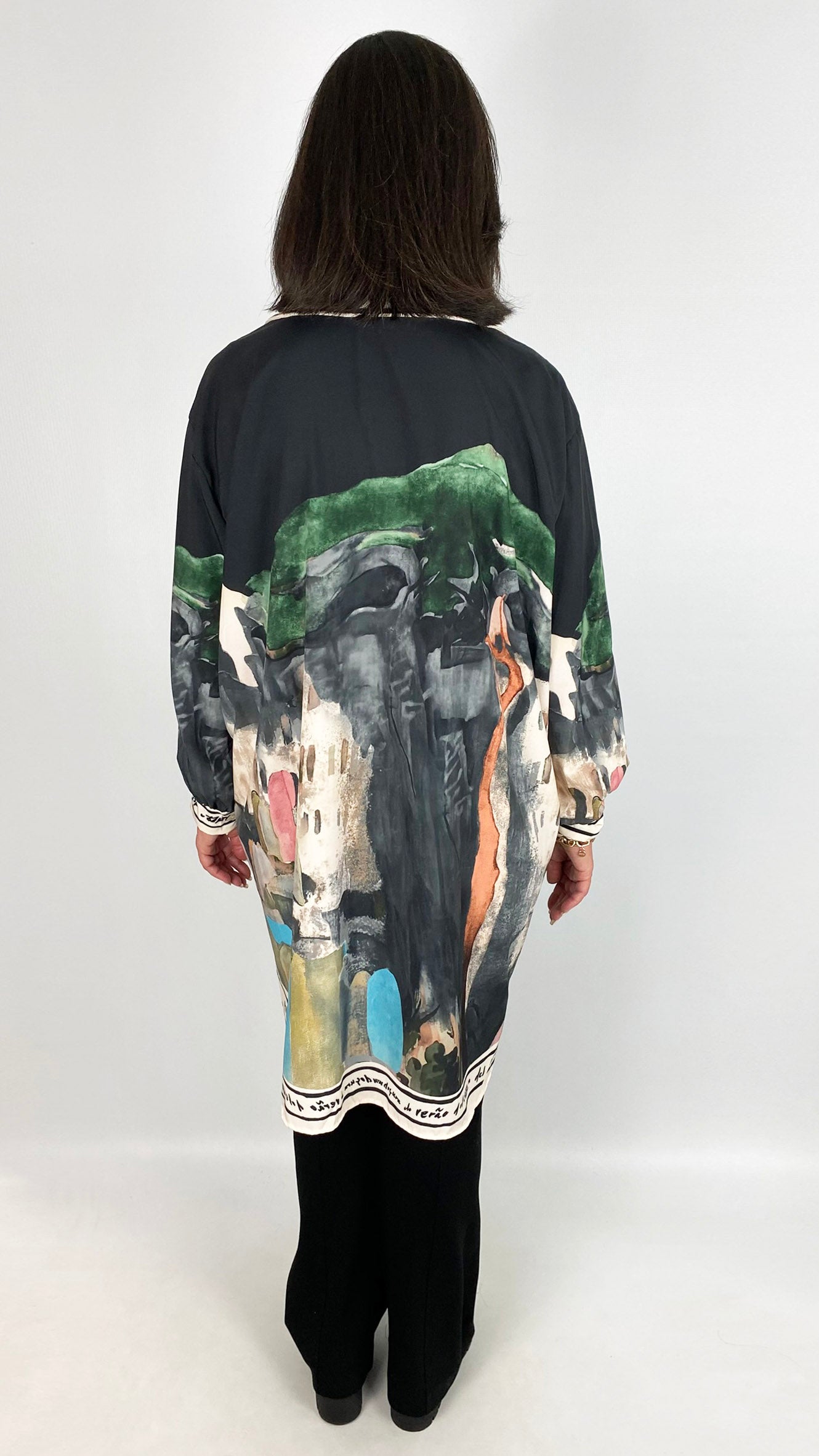 Landscape print hi-low shirt | Black | last 1