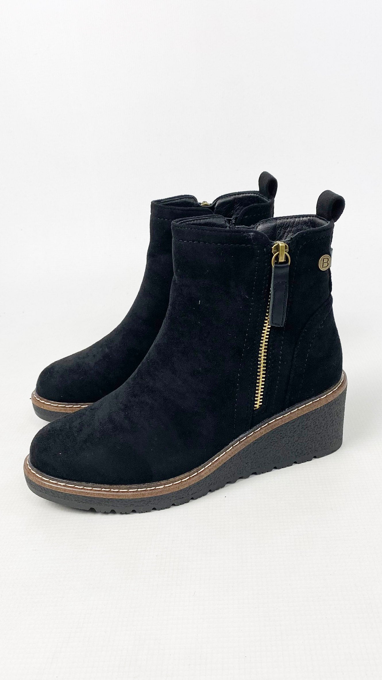 Faux suede zip detail wedge ankle boots | 2 colours