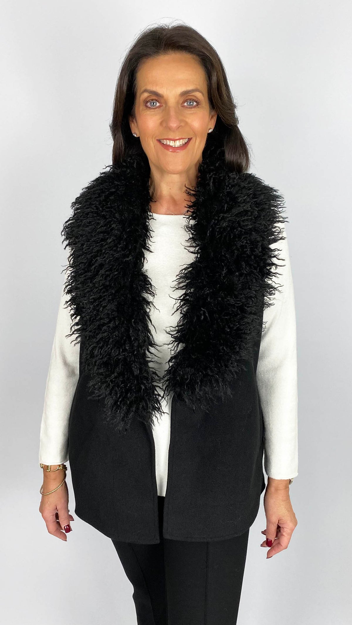 Faux mongolian fur trimmed gilet | 3 Colours | by Malissa J