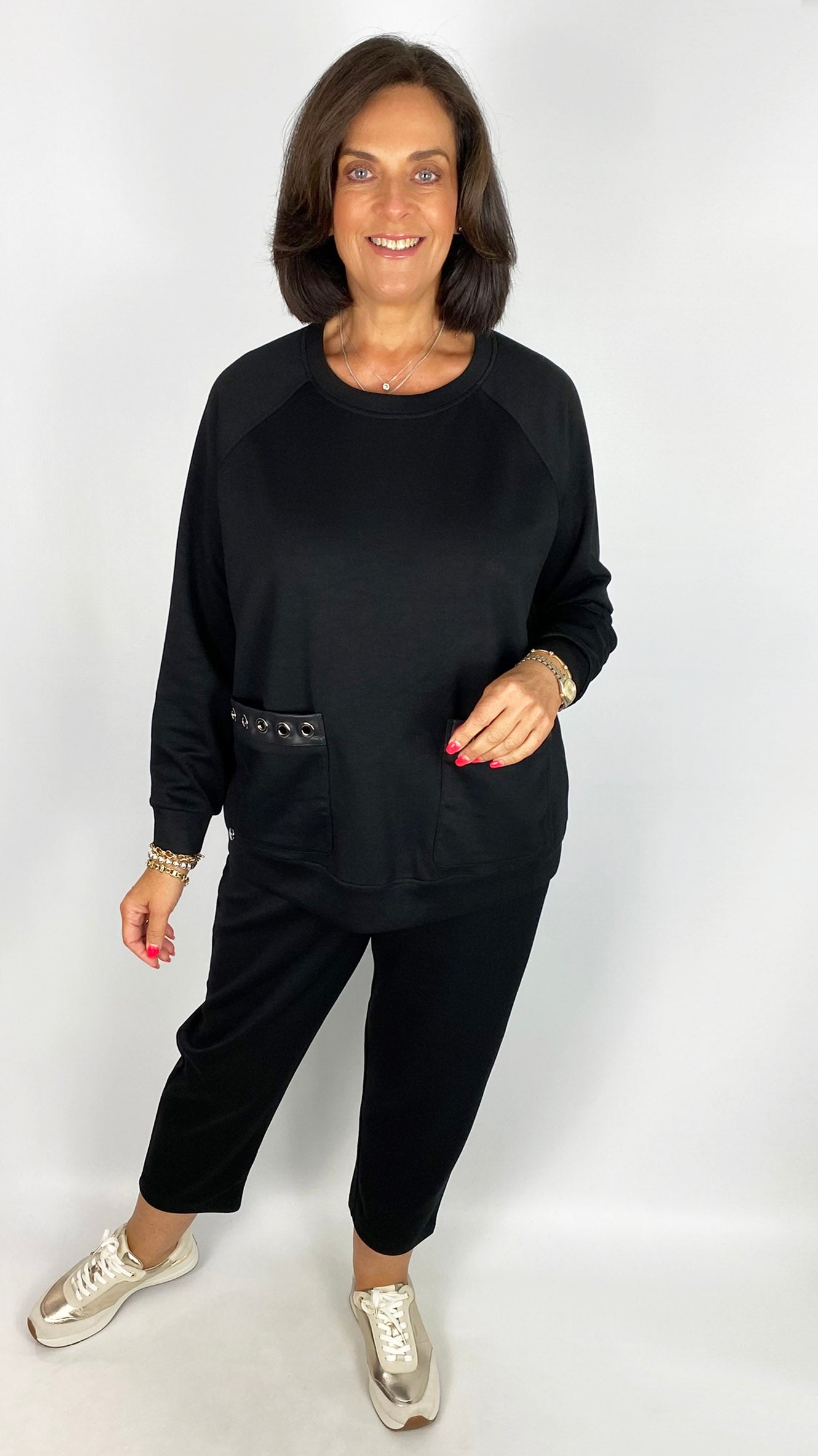 Eyelet detailed feature pocket jersey top | 2 Colours | by Malissa J