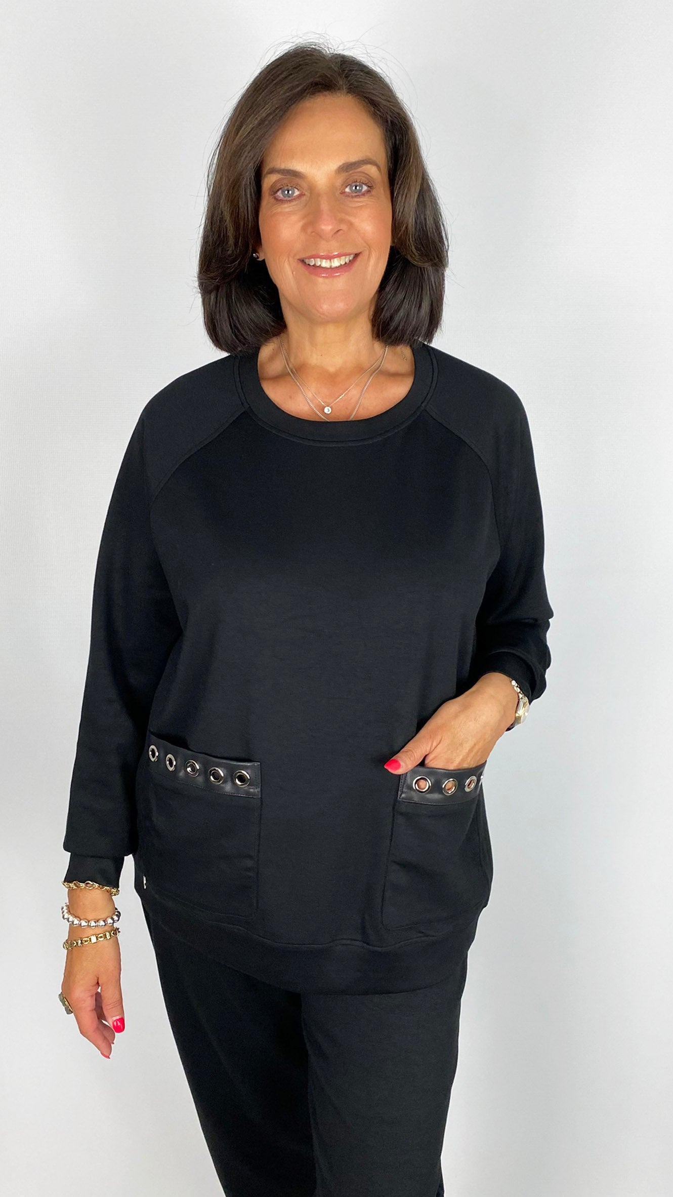 Eyelet detailed feature pocket jersey top | 2 Colours | by Malissa J