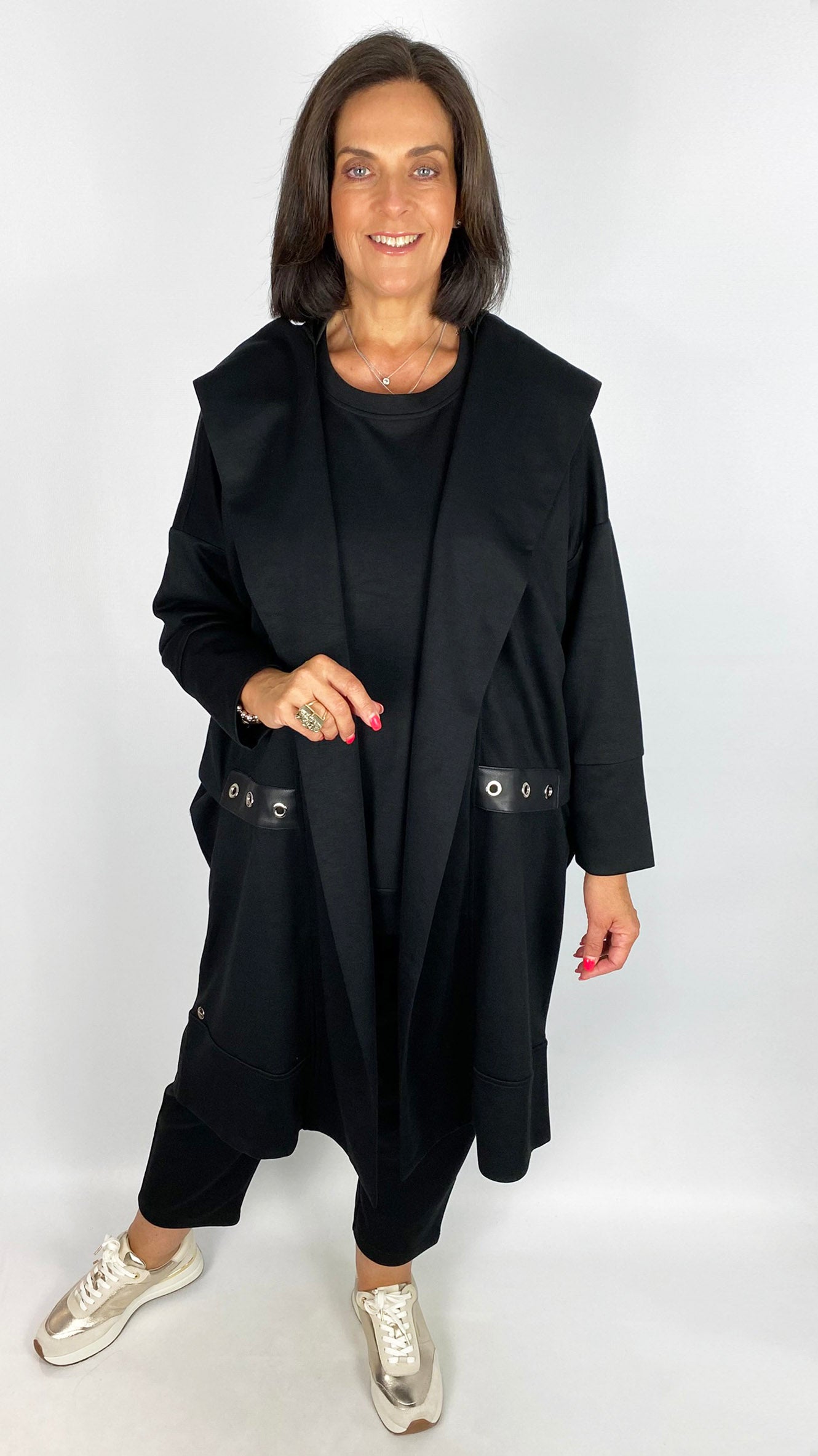 Eyelet detail jersey hooded longline jacket | 2 Colours | by Malissa J