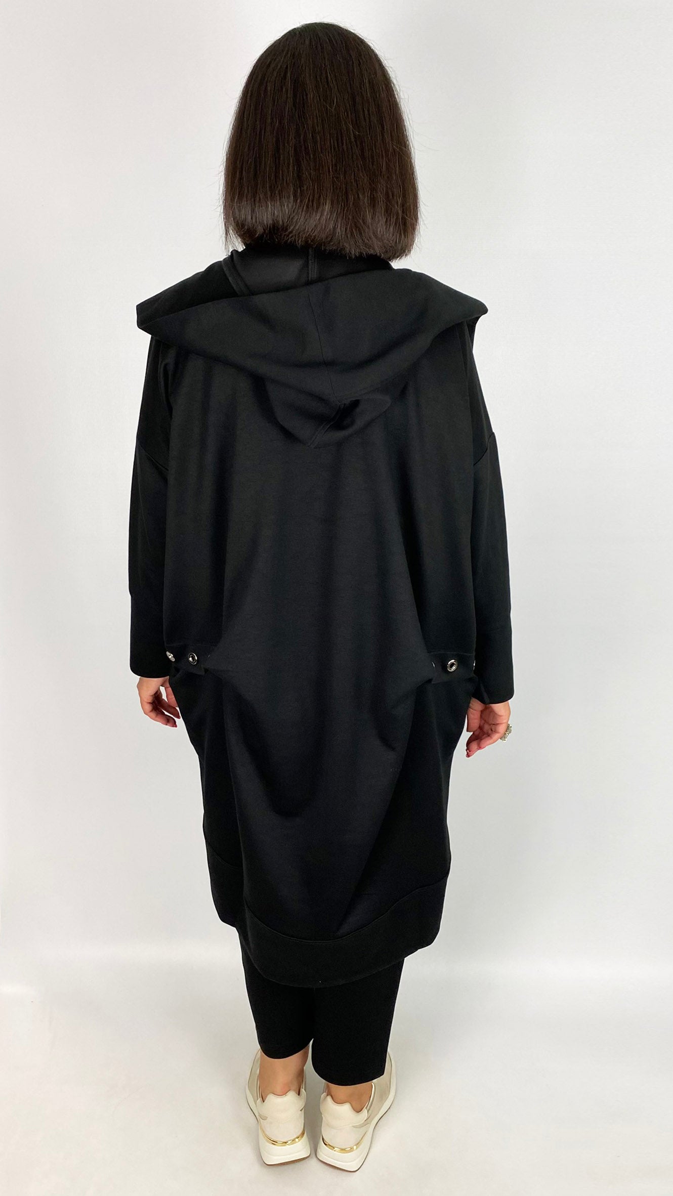 Eyelet detail jersey hooded longline jacket | 2 Colours | by Malissa J