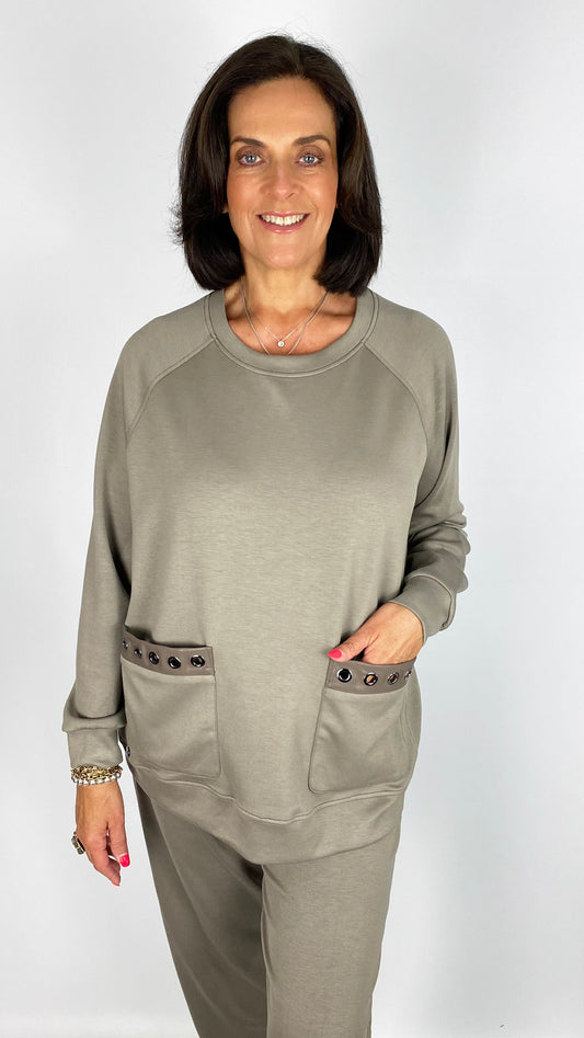 Eyelet detailed feature pocket jersey top | 2 Colours | by Malissa J