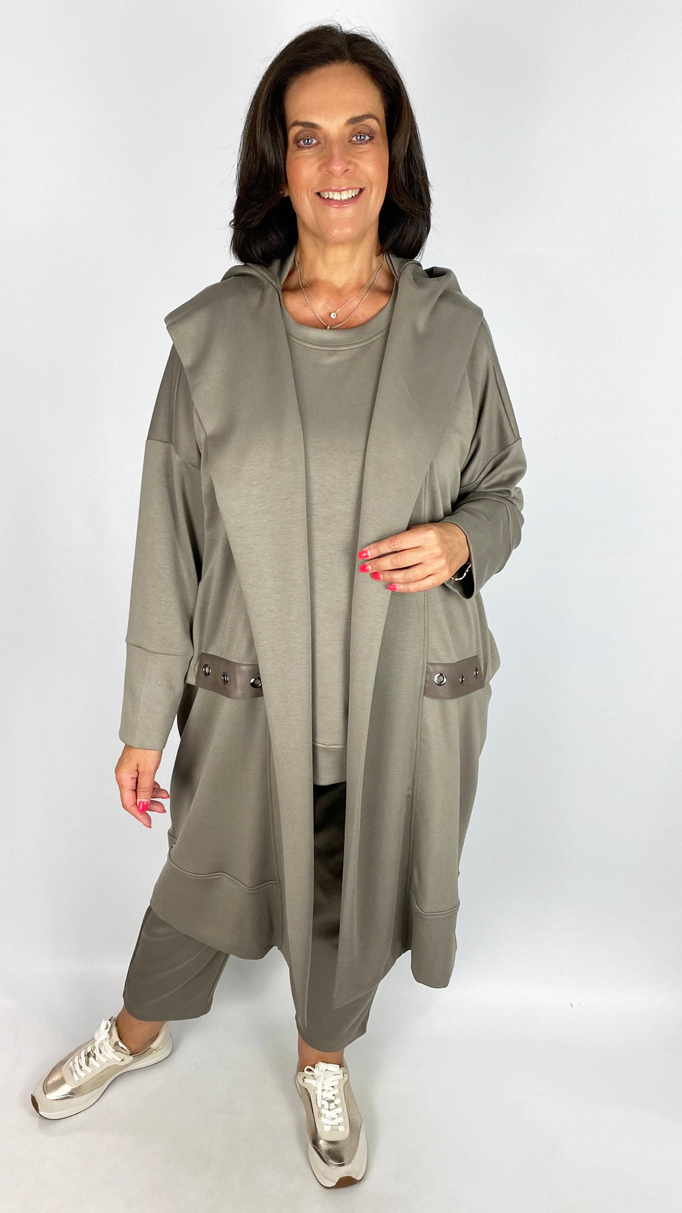 Eyelet detail jersey hooded longline jacket | 2 Colours | by Malissa J