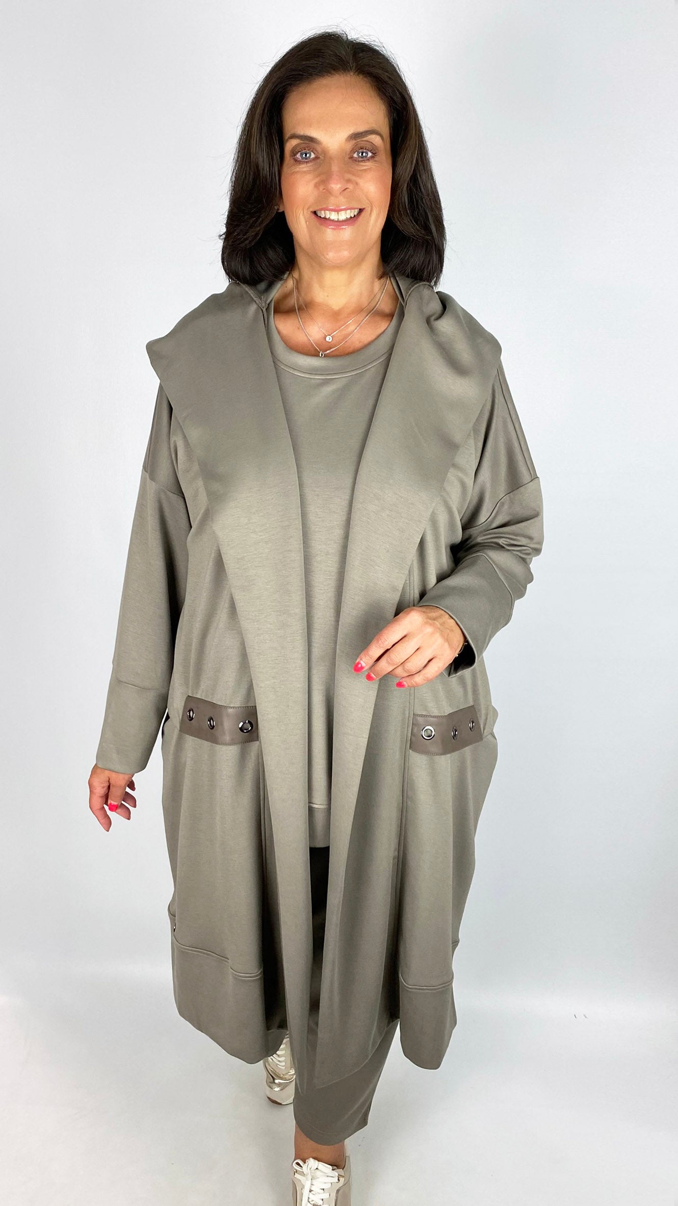 Eyelet detail jersey hooded longline jacket | 2 Colours | by Malissa J