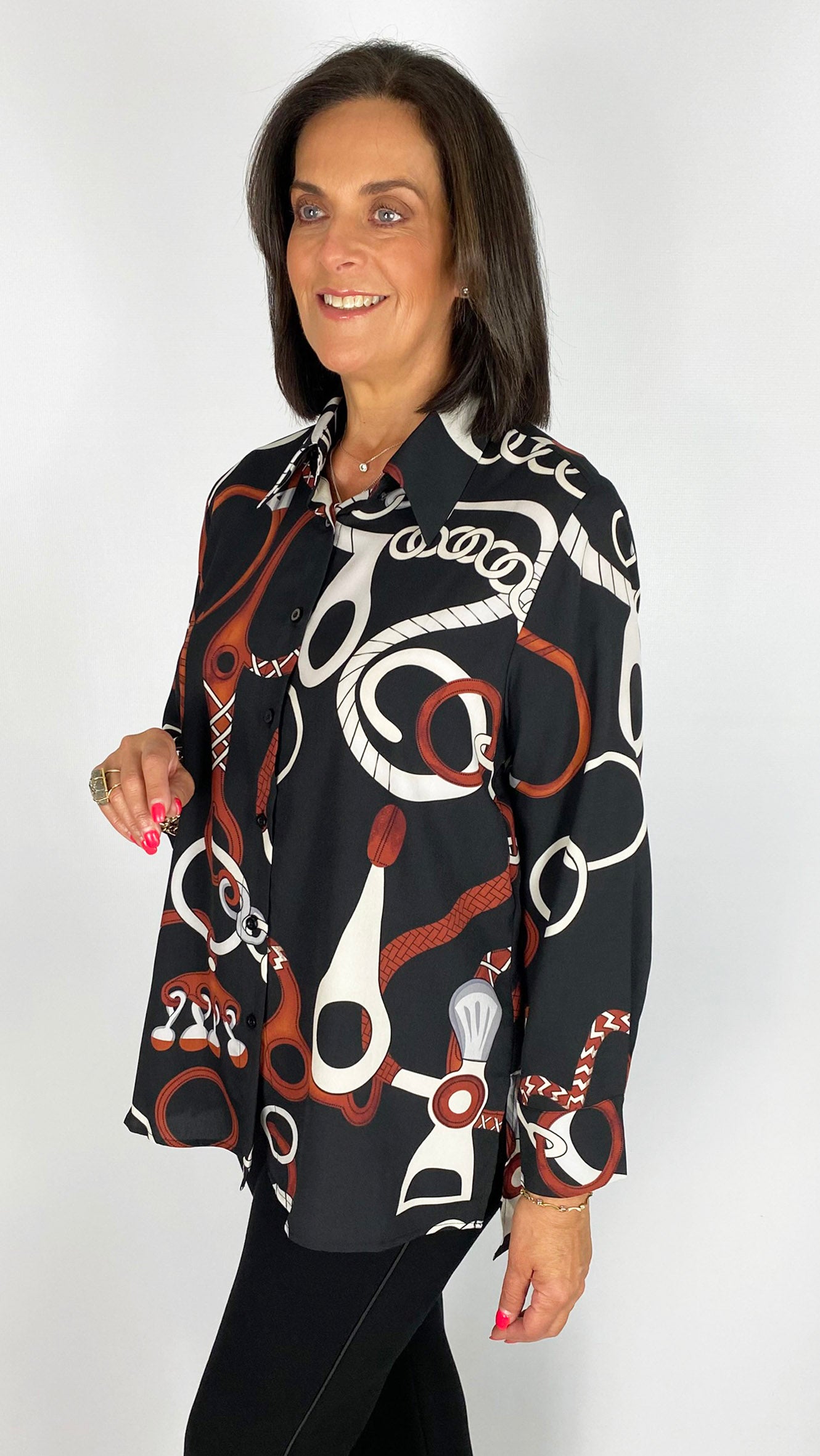 Button-through chain print chiffon shirt | by Malissa J