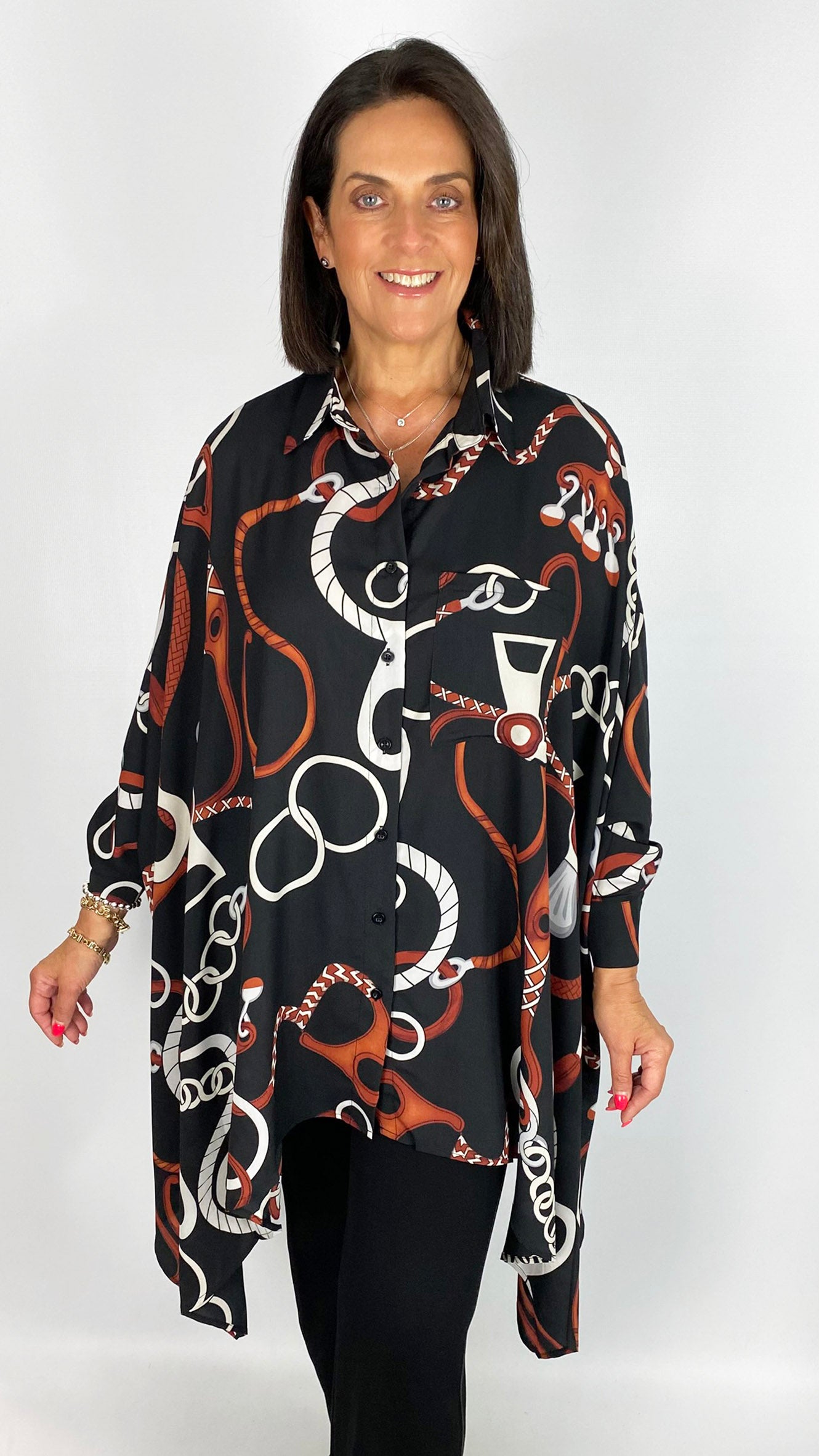 Chain print dipped side oversized shirt | by Malissa J