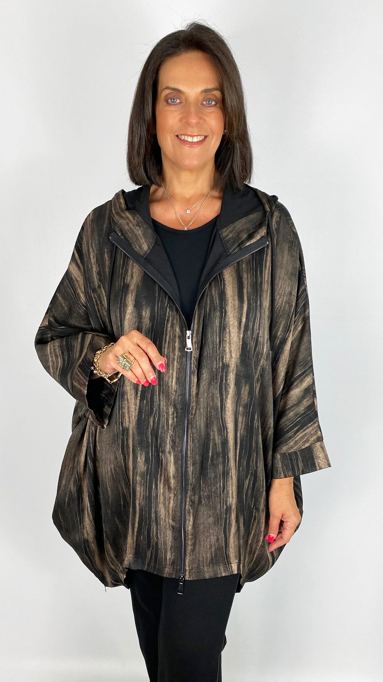 Drawstring hem hooded zip-up jacket | Bronze | by Malissa J