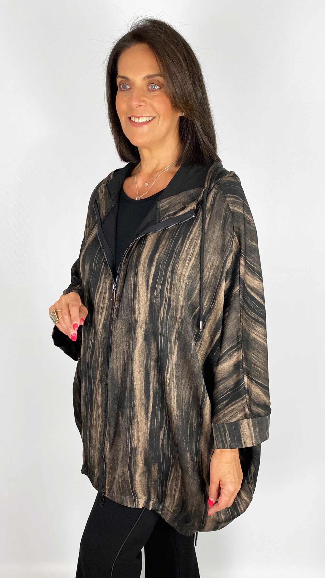 Drawstring hem hooded zip-up jacket | Bronze | by Malissa J