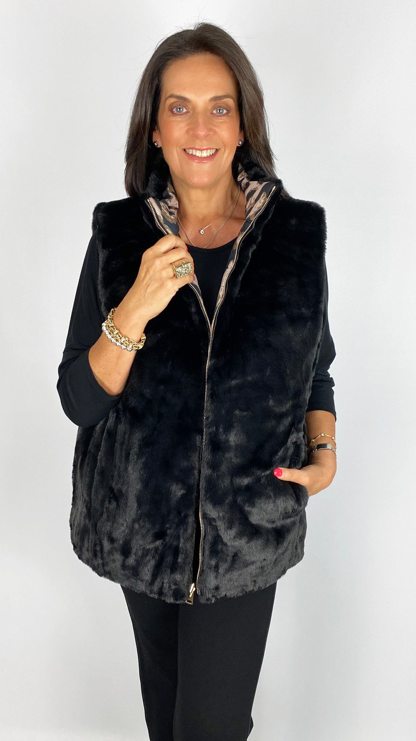 Reversible printed & faux fur gilet | 2 Colours | by Malissa J