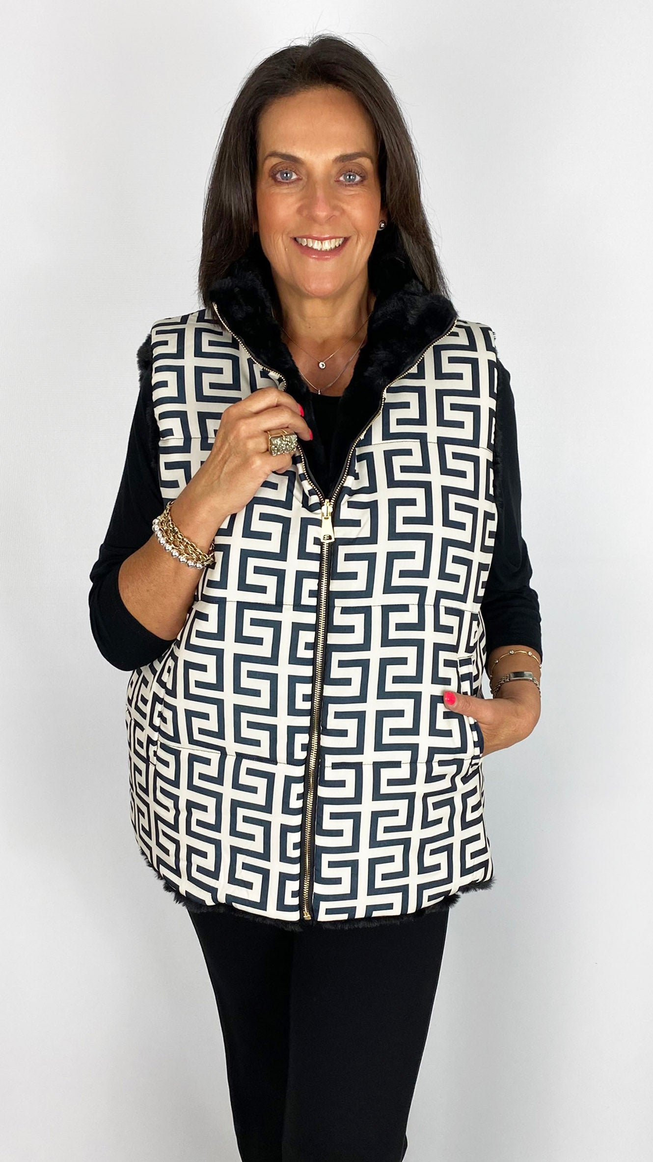 Reversible printed & faux fur gilet | 2 Colours | by Malissa J