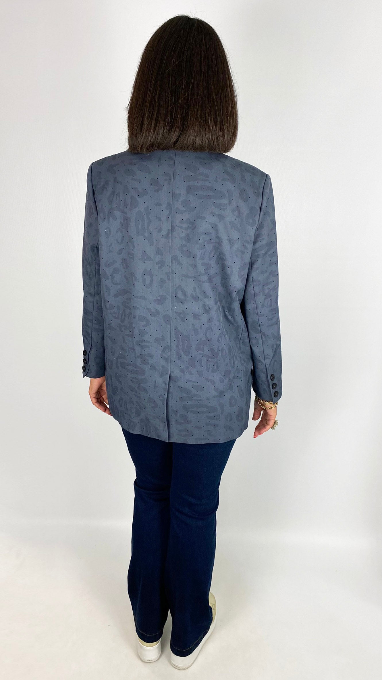 Leopard studded oversized double breasted blazer | Blue | by Malissa J