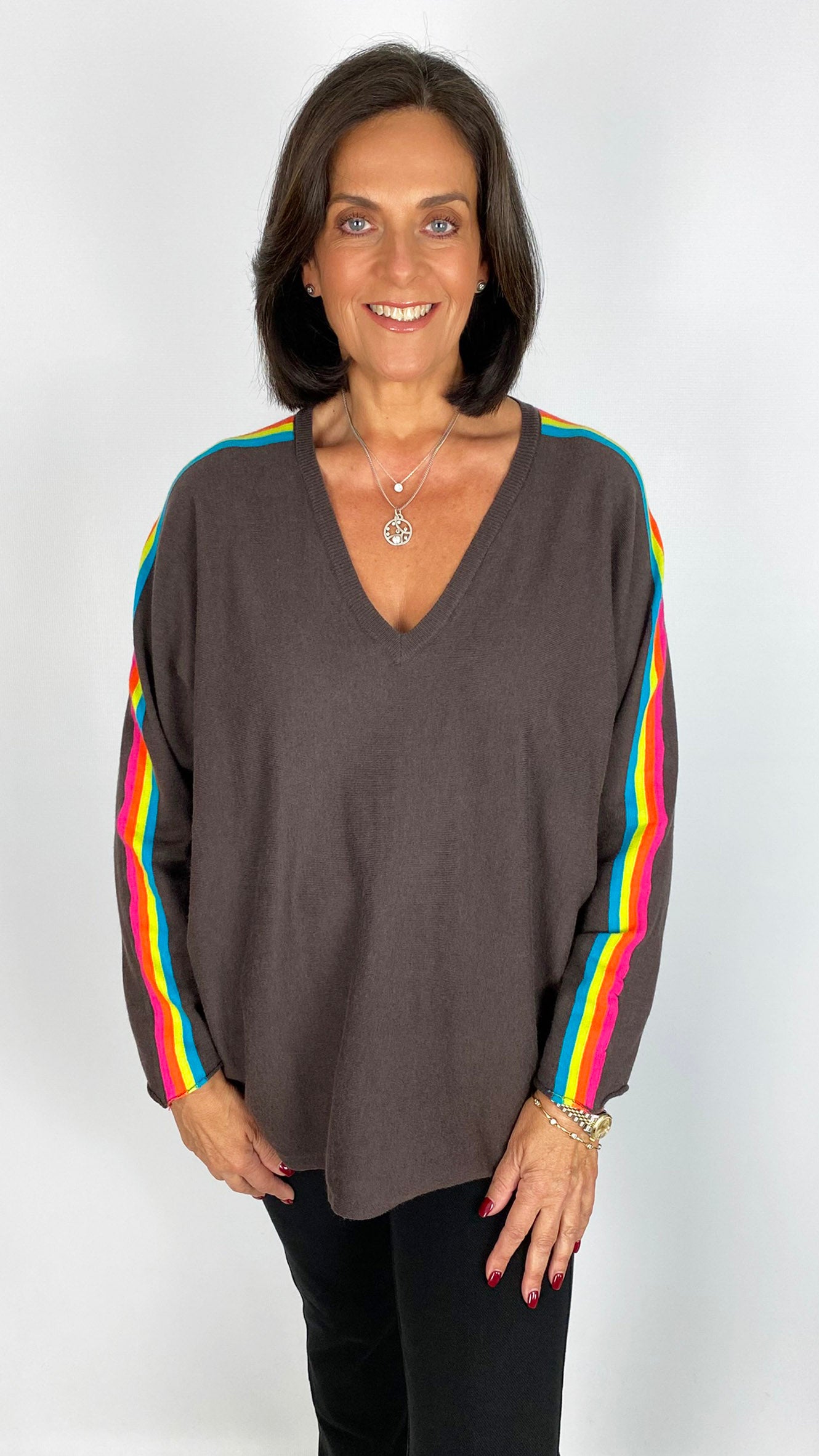 Neon stripe v-neck jumper | 5 Colours