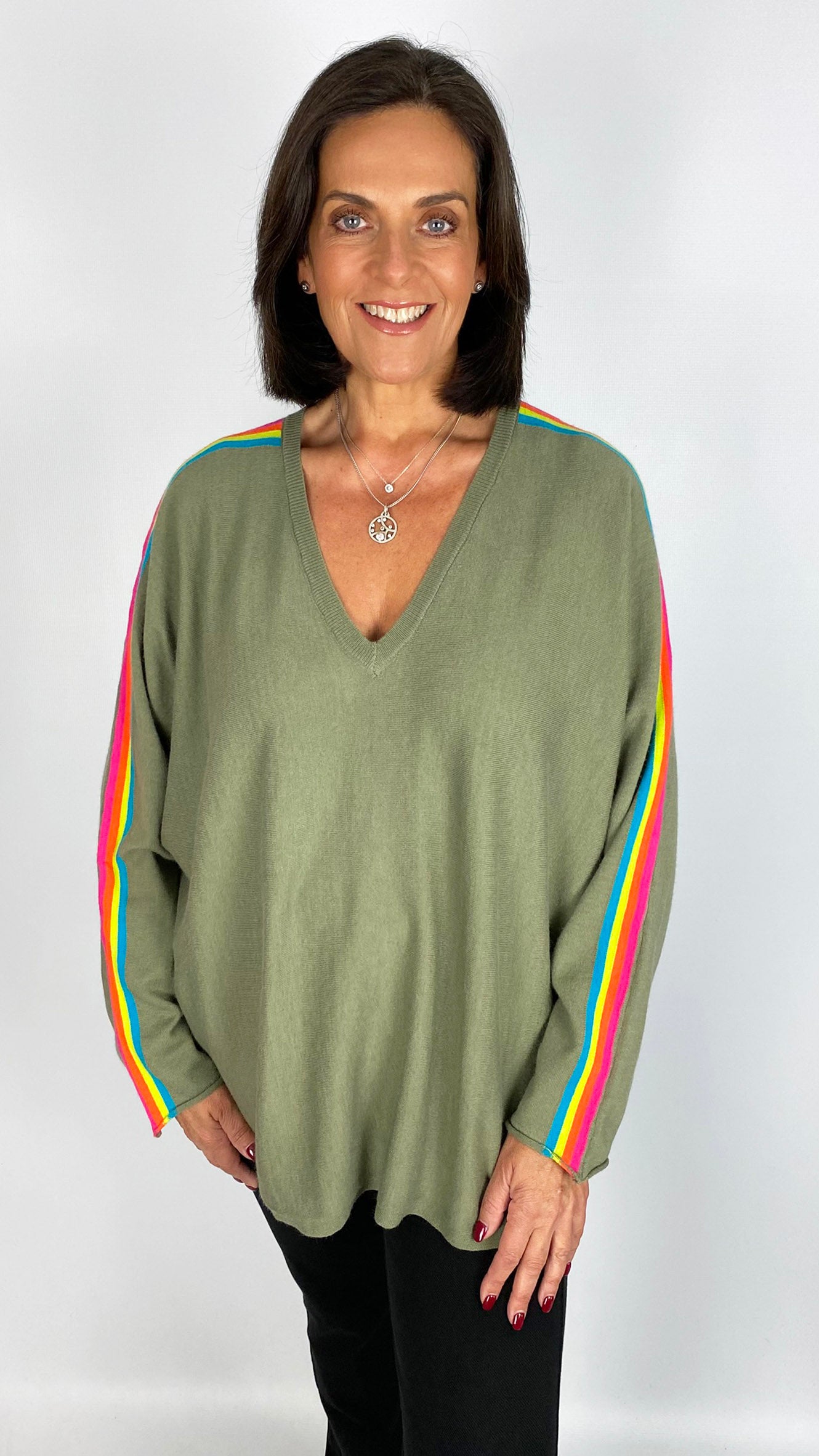 Neon stripe v-neck jumper | 5 Colours