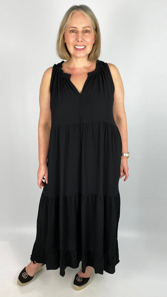 Tiered sleeveless dress w/ notch neck by Malissa J (2 Colours)