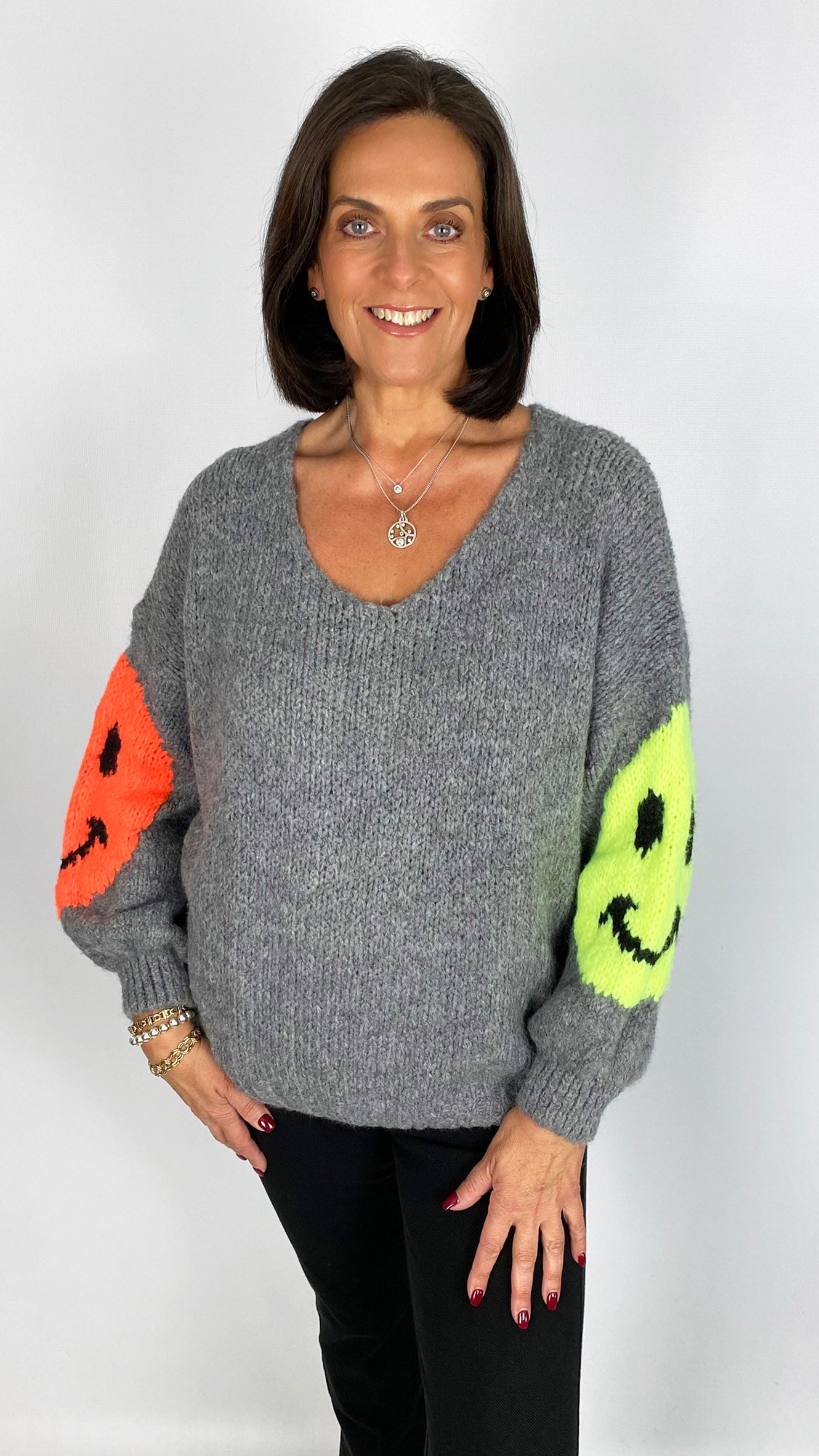 Neon smiley face ultra soft scoop jumper | 4 Colours