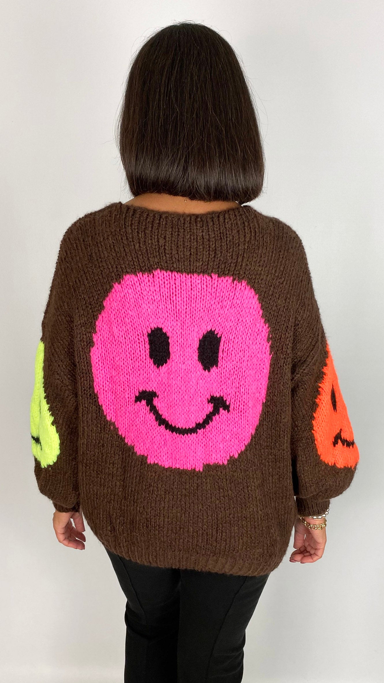 Neon smiley face ultra soft scoop jumper | 4 Colours