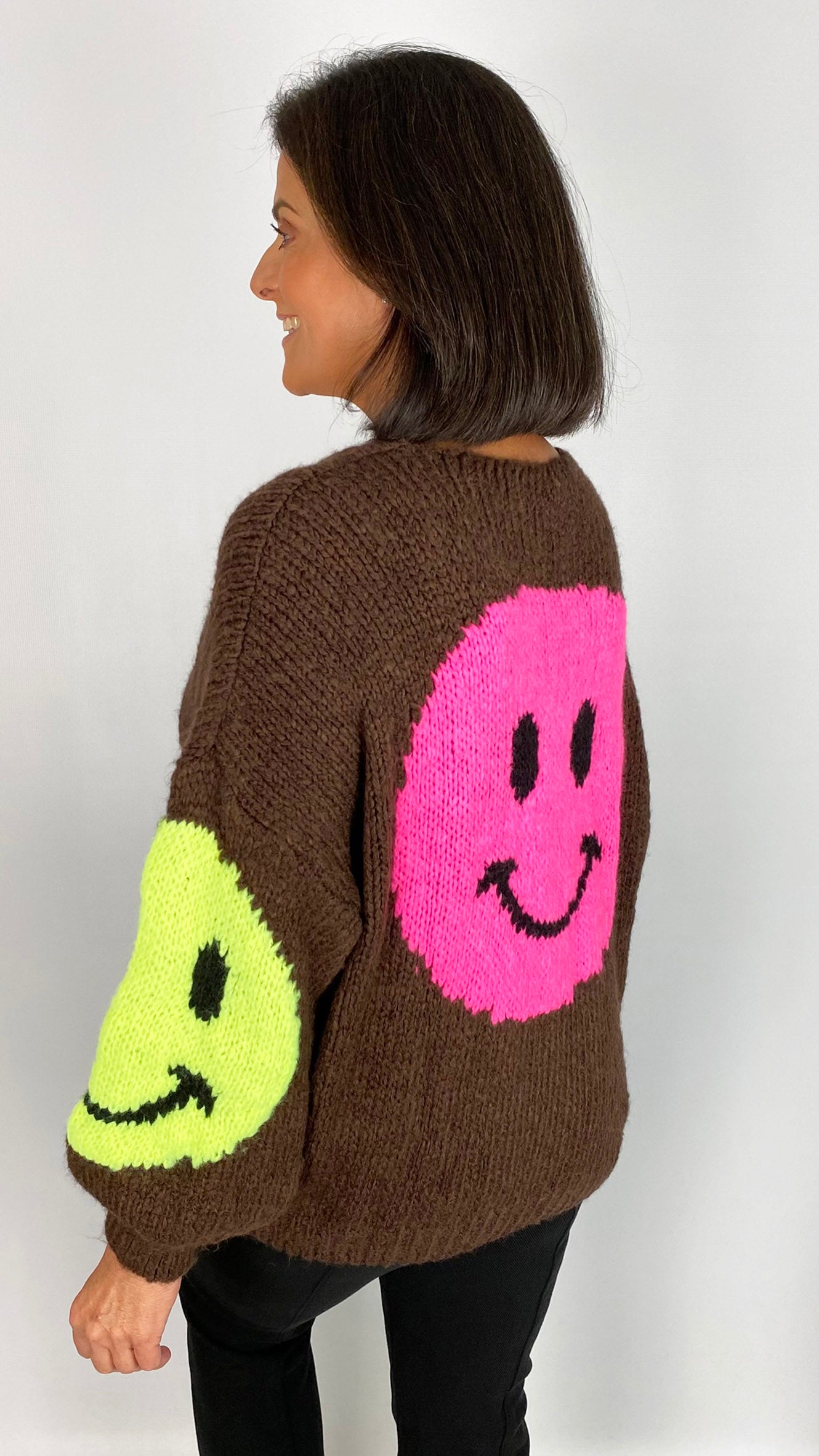 Neon smiley face ultra soft scoop jumper | 4 Colours