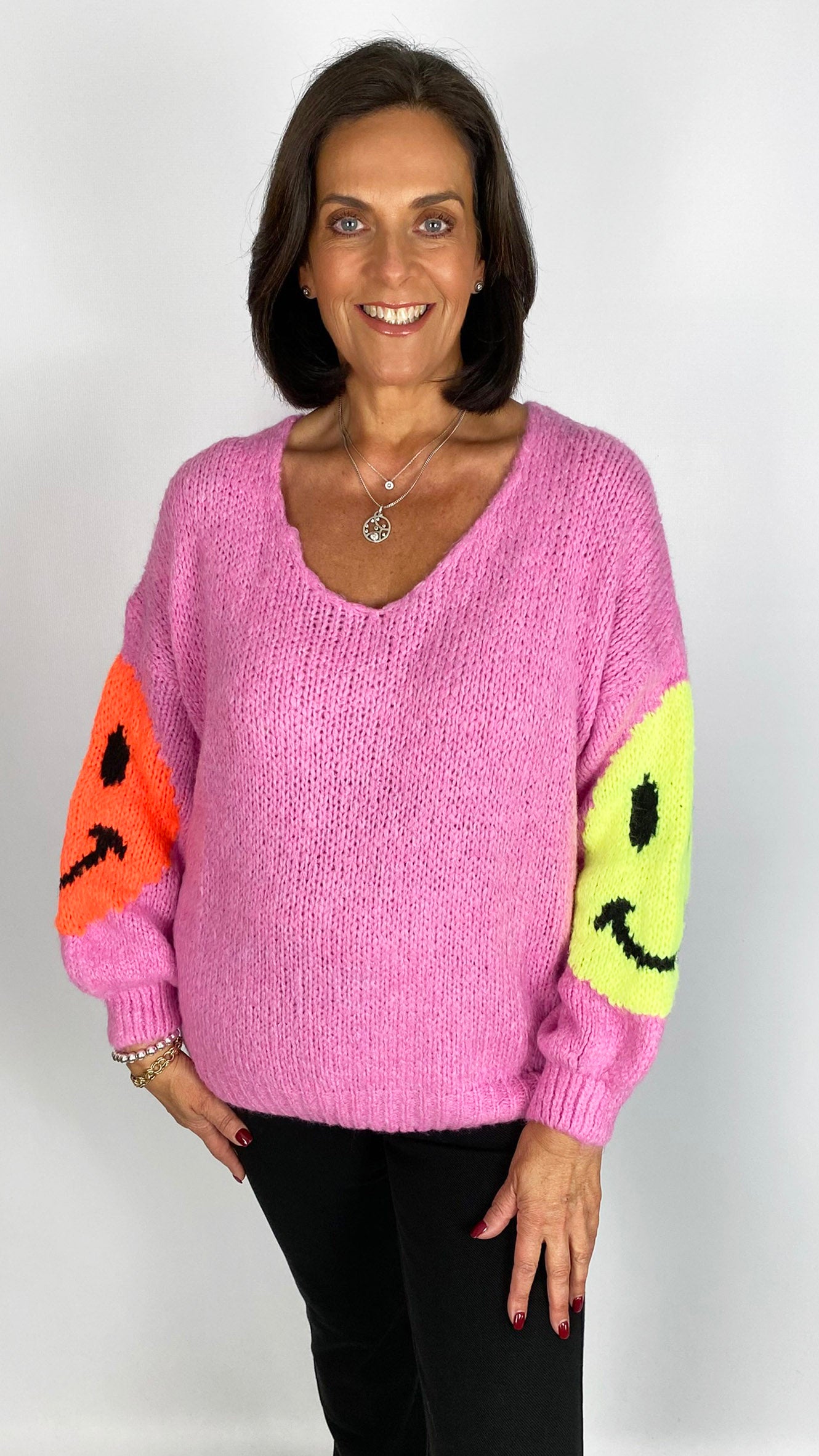 Neon smiley face ultra soft scoop jumper | 4 Colours