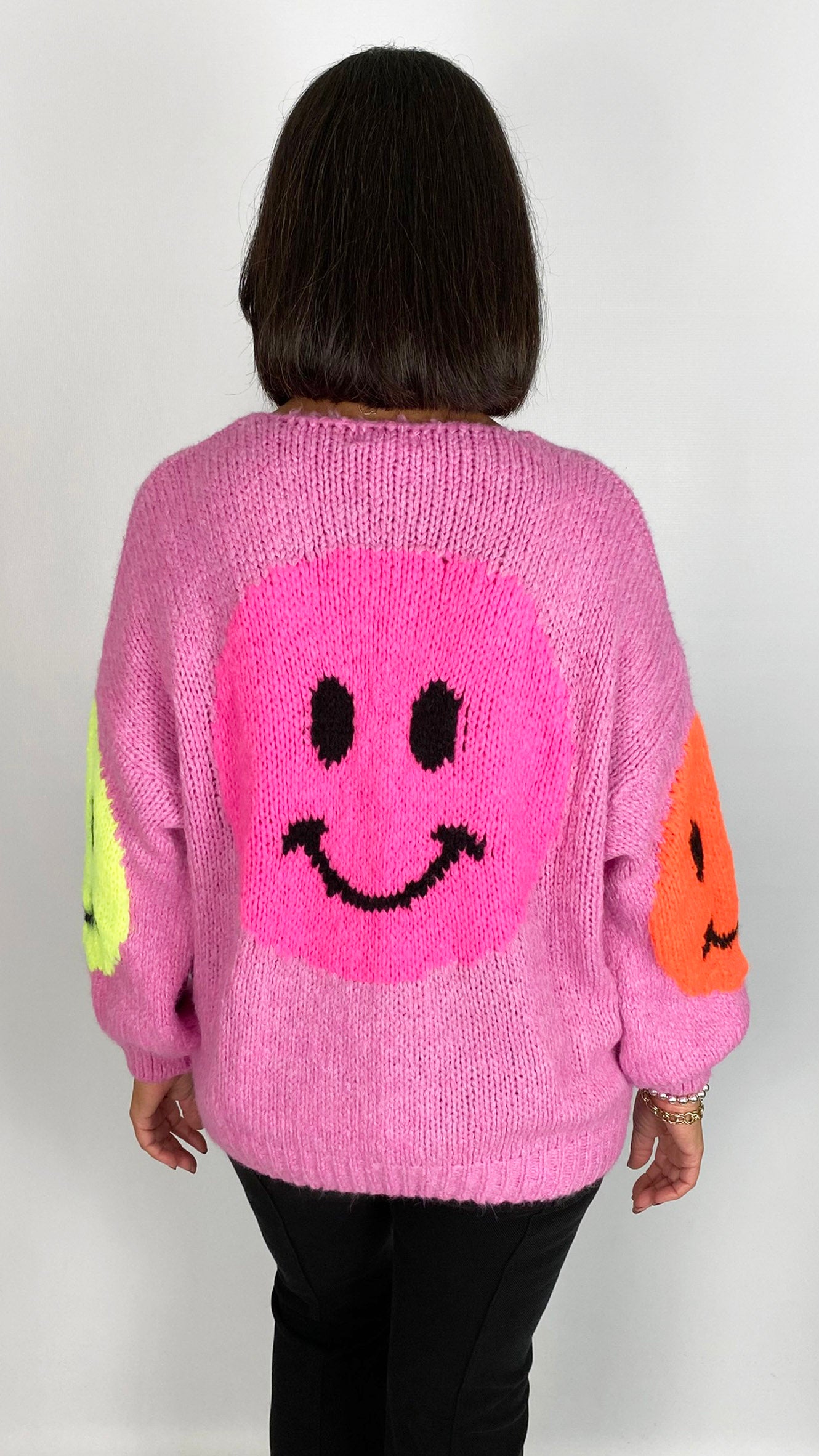 Neon smiley face ultra soft scoop jumper | 4 Colours