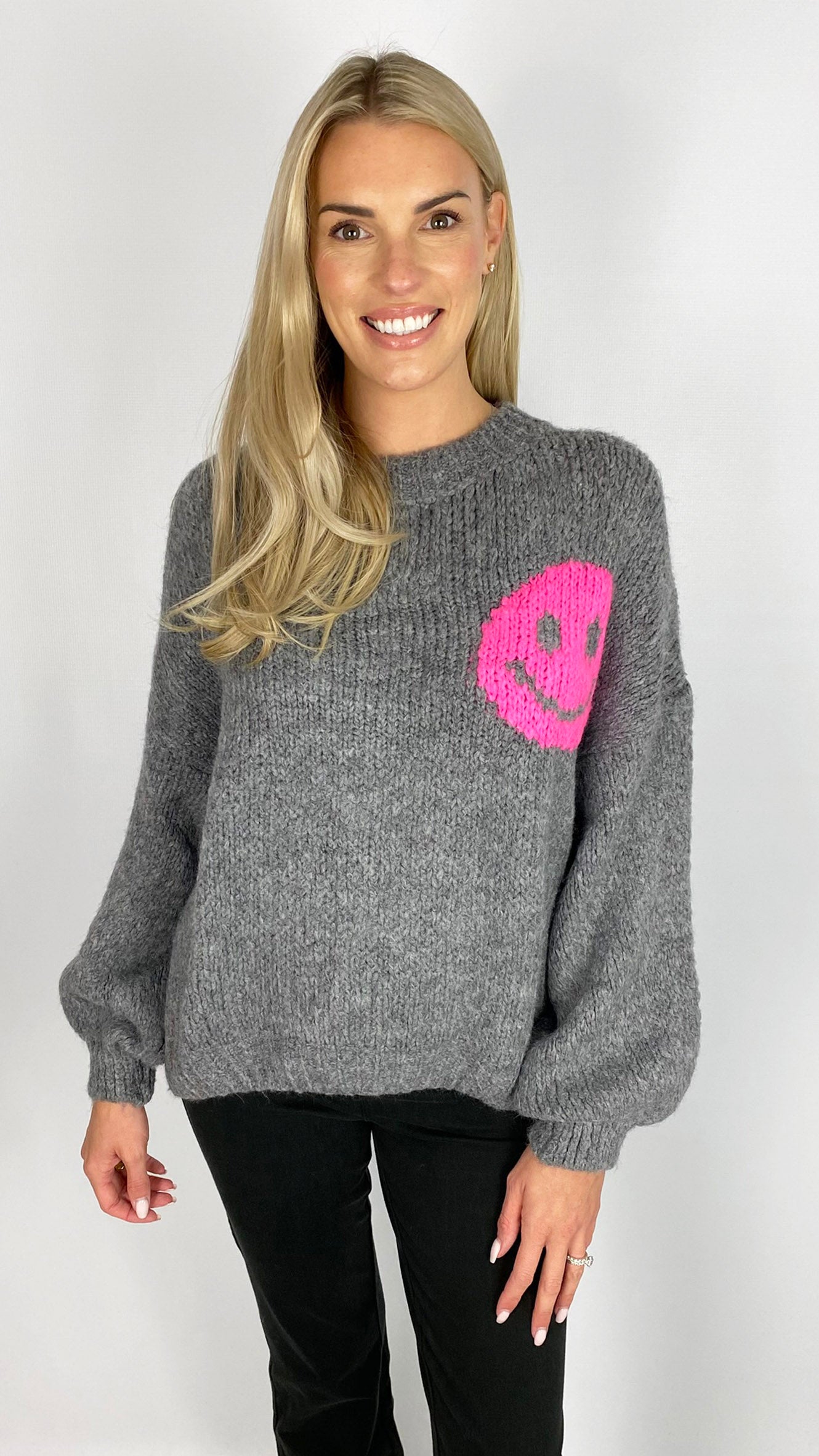 Neon smiley face & slogan back ultra soft jumper | 4 Colours