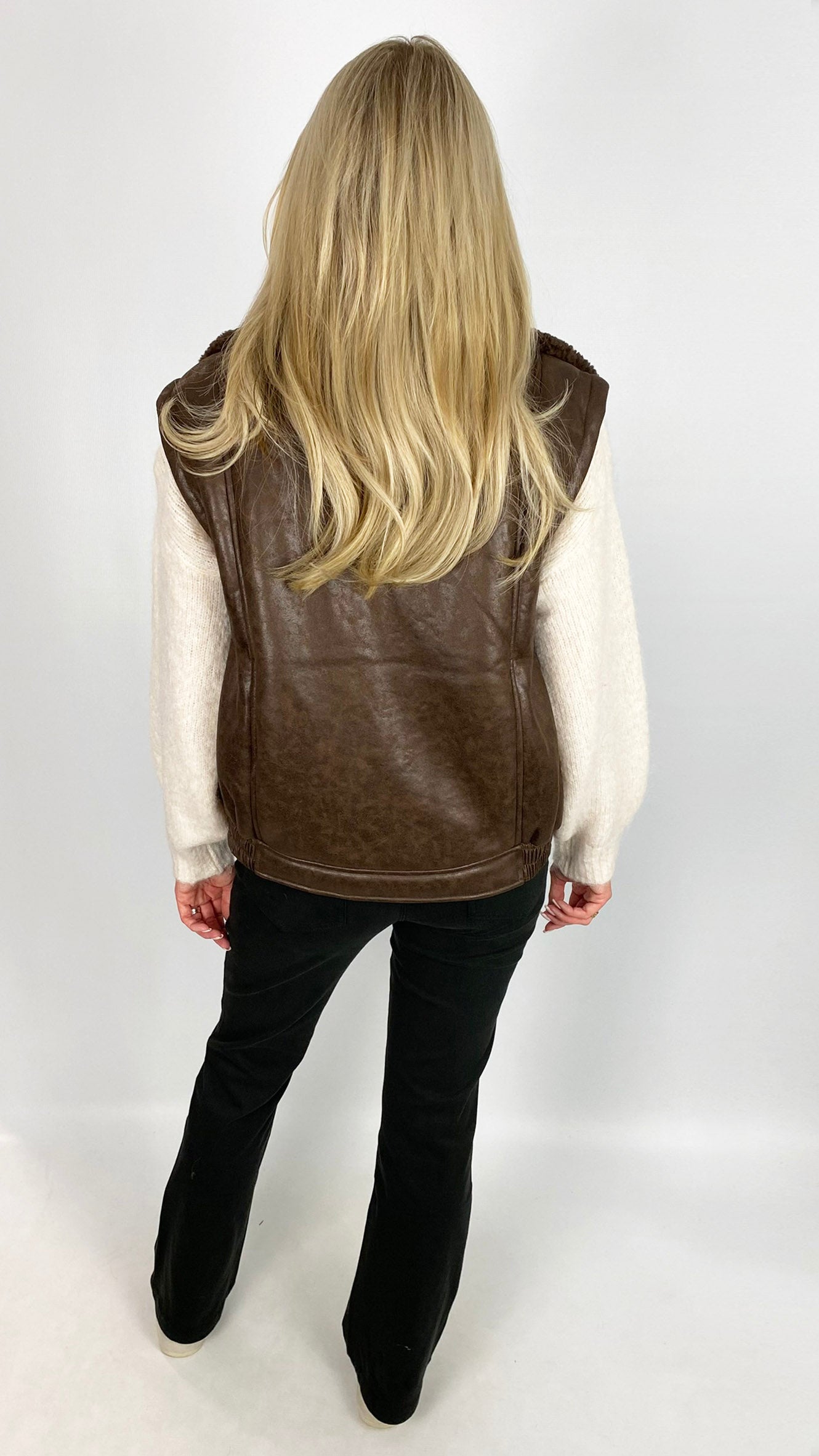 Faux shearling aviator gilet | Chocolate