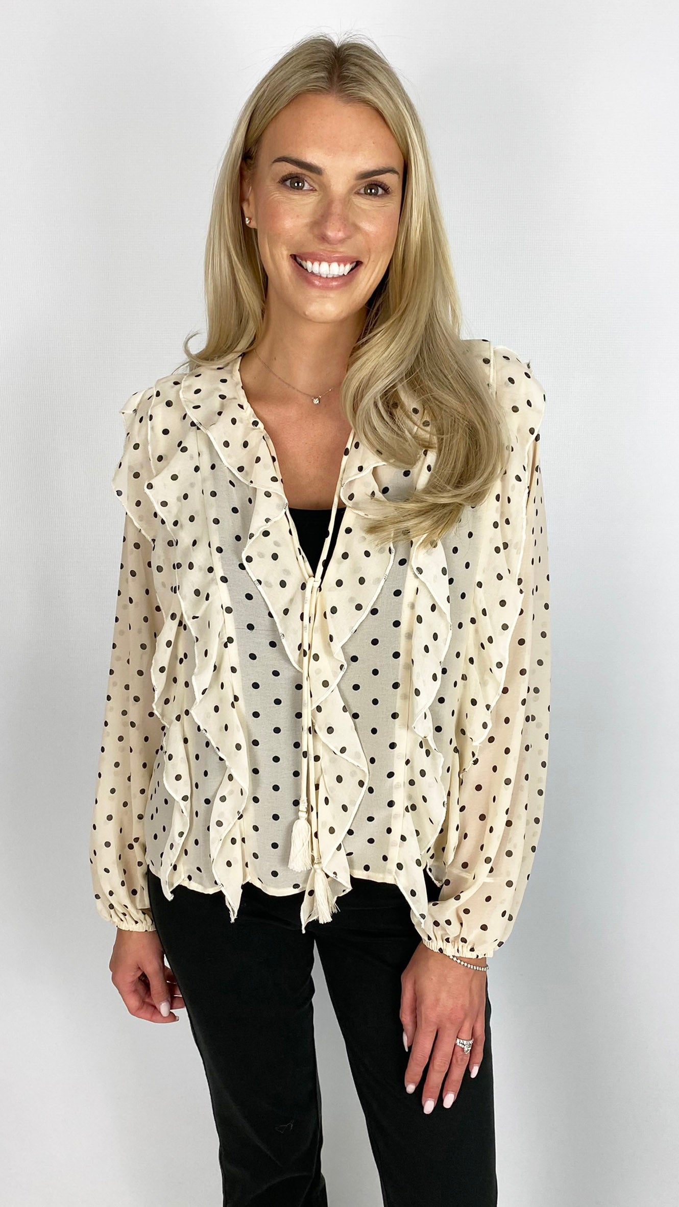 Tie-or-not ruffle polka dot blouse | 3 Colours