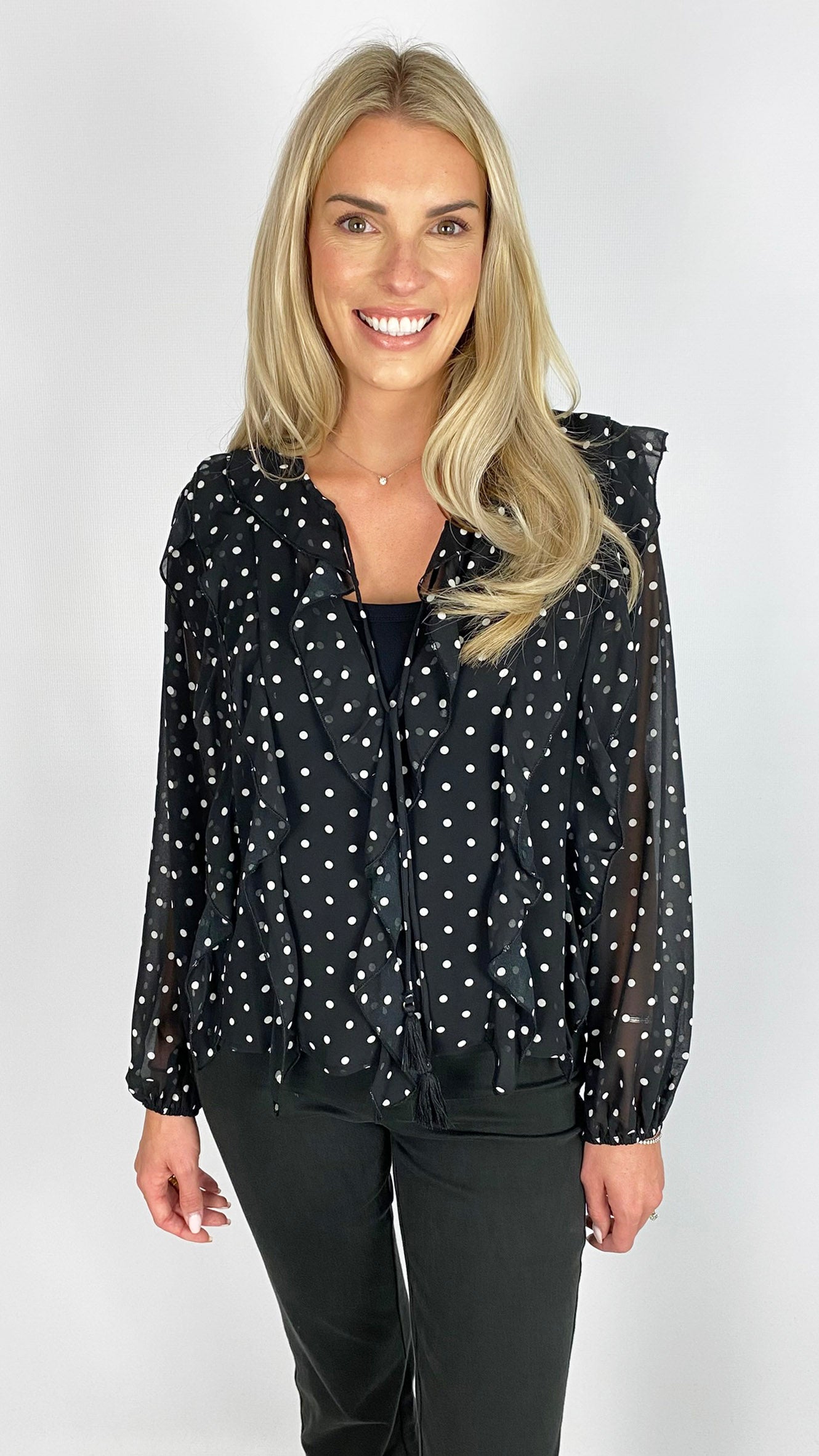 Tie-or-not ruffle polka dot blouse | 3 Colours